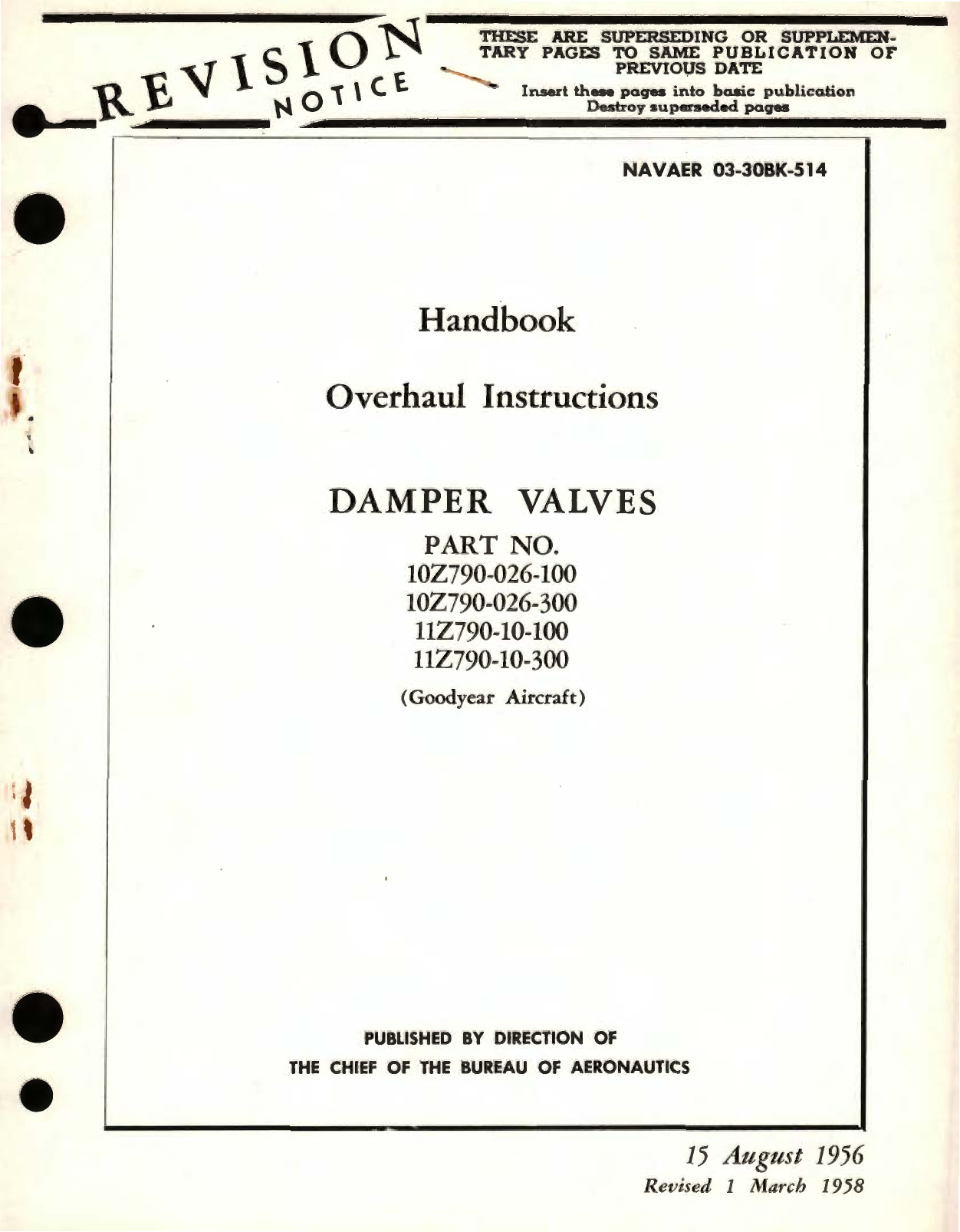 Sample page 1 from AirCorps Library document: Overhaul Instructions for Damper Valves Part No. 10Z790, 11Z790 