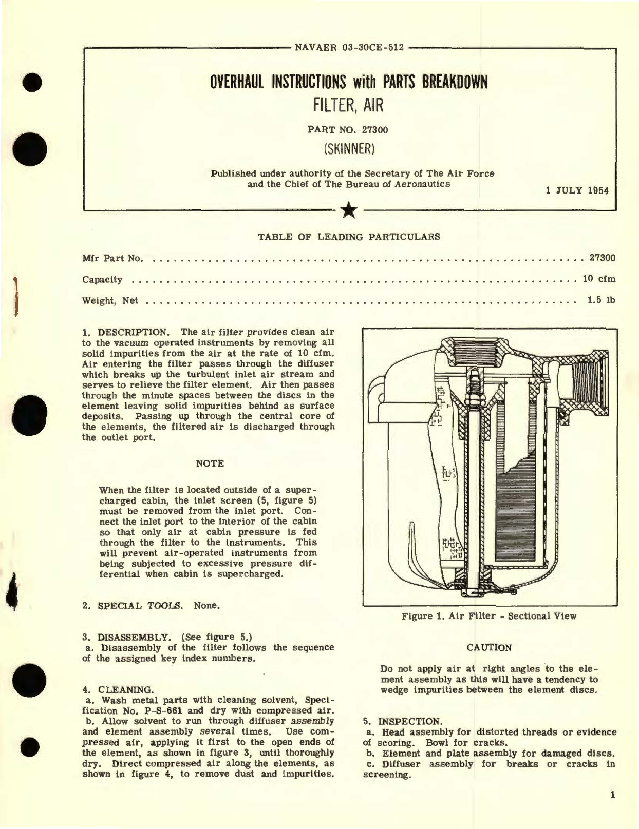 Sample page 1 from AirCorps Library document: Overhaul Instructions with Parts Breakdown for Filter, Air Part No. 27300 