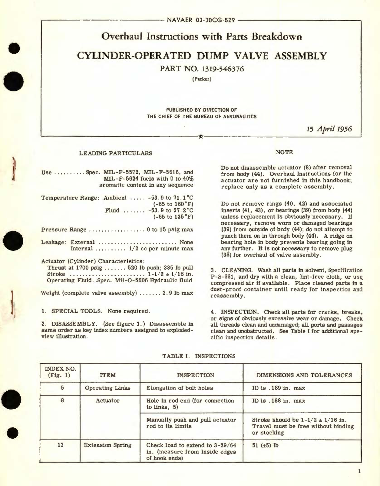 Sample page 1 from AirCorps Library document: Overhaul Instructions with Parts Breakdown for Cylinder-Operated Dump Valve Assembly Part No. 1319-546376