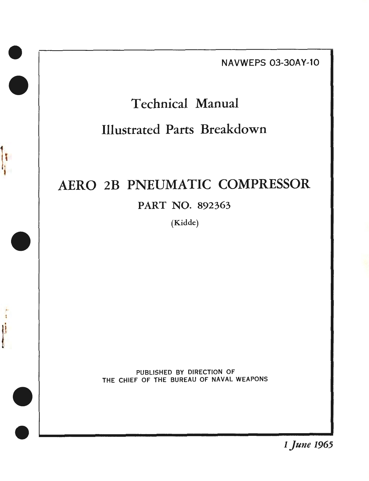 Sample page 1 from AirCorps Library document: Illustrated Parts Breakdown for Aero 2B Pneumatic Compressor Part No. 892363