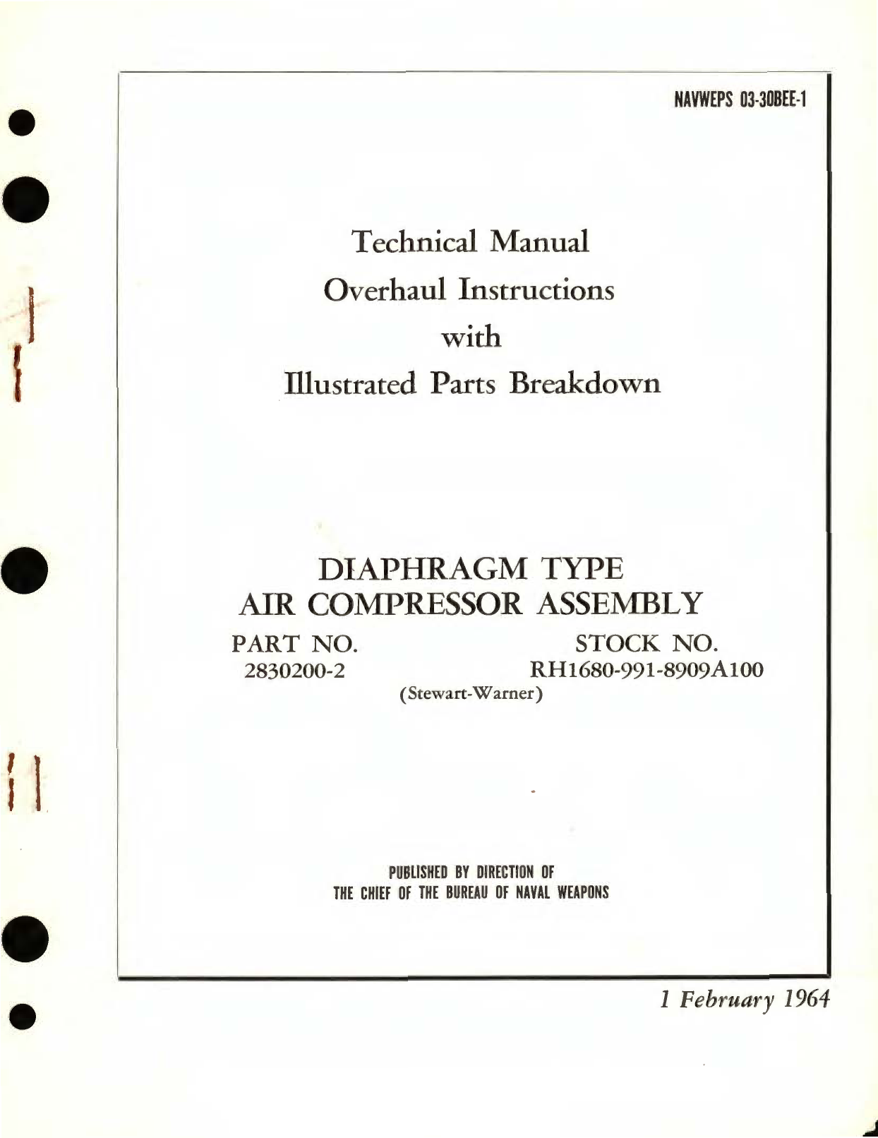 Sample page 1 from AirCorps Library document: Overhaul Instructions with Parts Breakdown for Diaphragm Type Air Compressor Assembly Part No. 2830200-2 