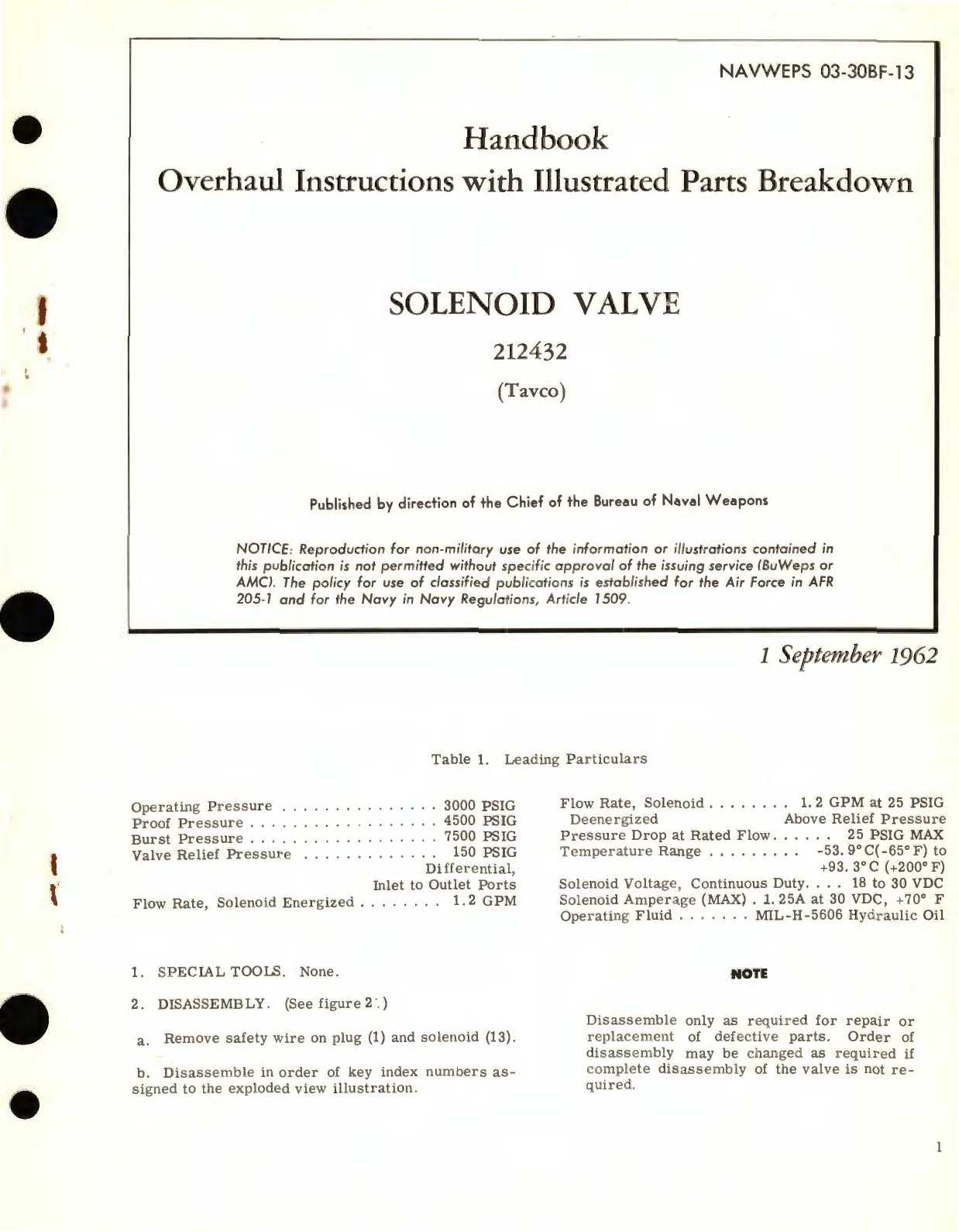 Sample page 1 from AirCorps Library document: Overhaul Instructions with Illustrated Parts Breakdown for Solenoid Valve Part No. 212432 