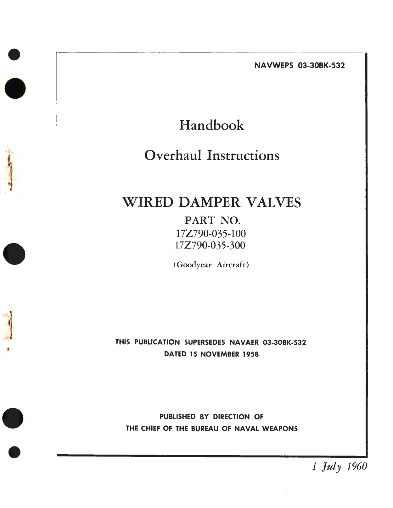 Sample page 1 from AirCorps Library document: Overhaul Instructions for Wired Damper Valves Part No. 172790-035