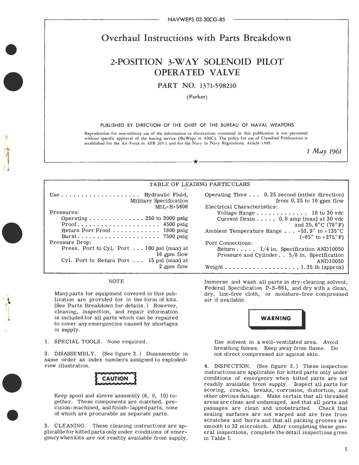 Sample page 1 from AirCorps Library document: Overhaul Instructions with Parts Breakdown for 2-Position 3-Way Solenoid Pilot Operated Valve Part No. 1371-598210 