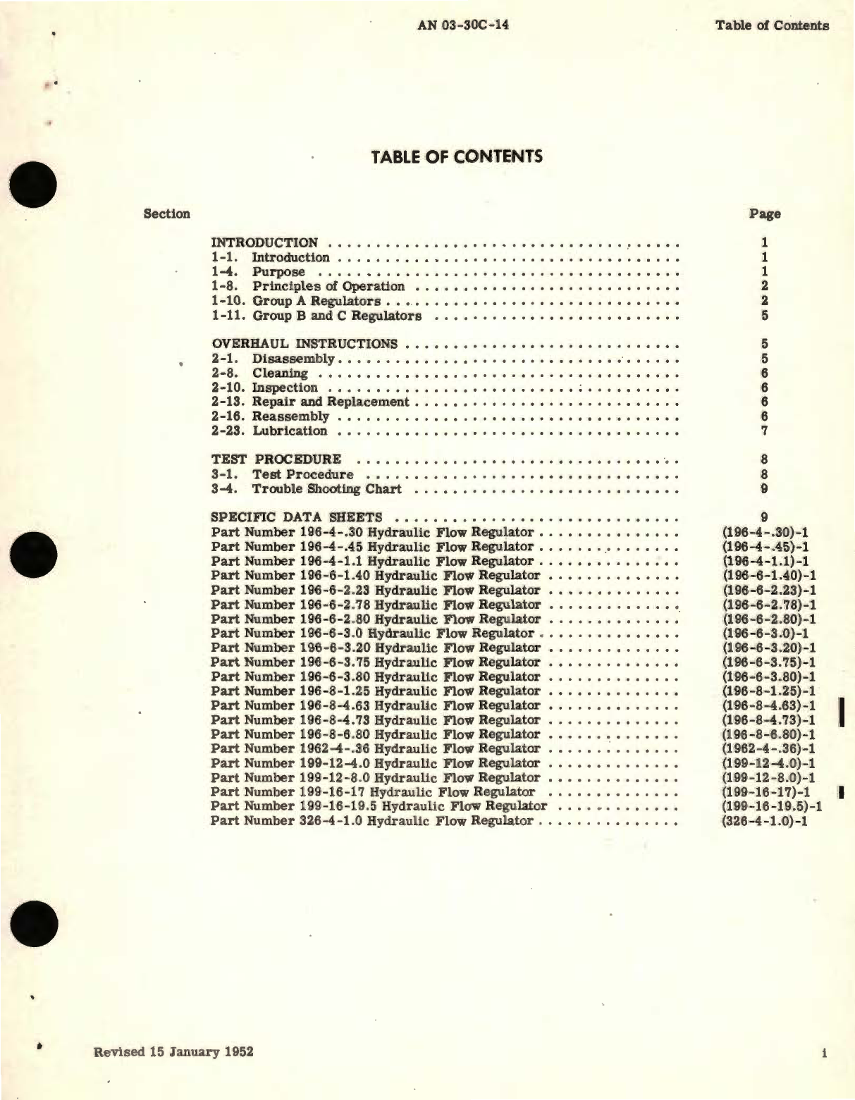 Sample page 3 from AirCorps Library document: Overhaul Instructions for Hydraulic Flow Regulator 196, 1962, 199, 326 Series