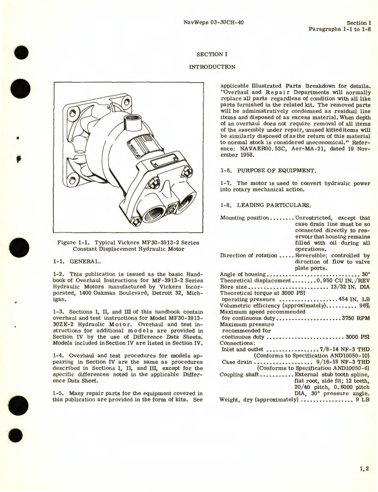 Sample page 5 from AirCorps Library document: Overhaul Instructions for Hydraulic Motor Assembly Models MF30, MF42, MF50, MF60, MF62 