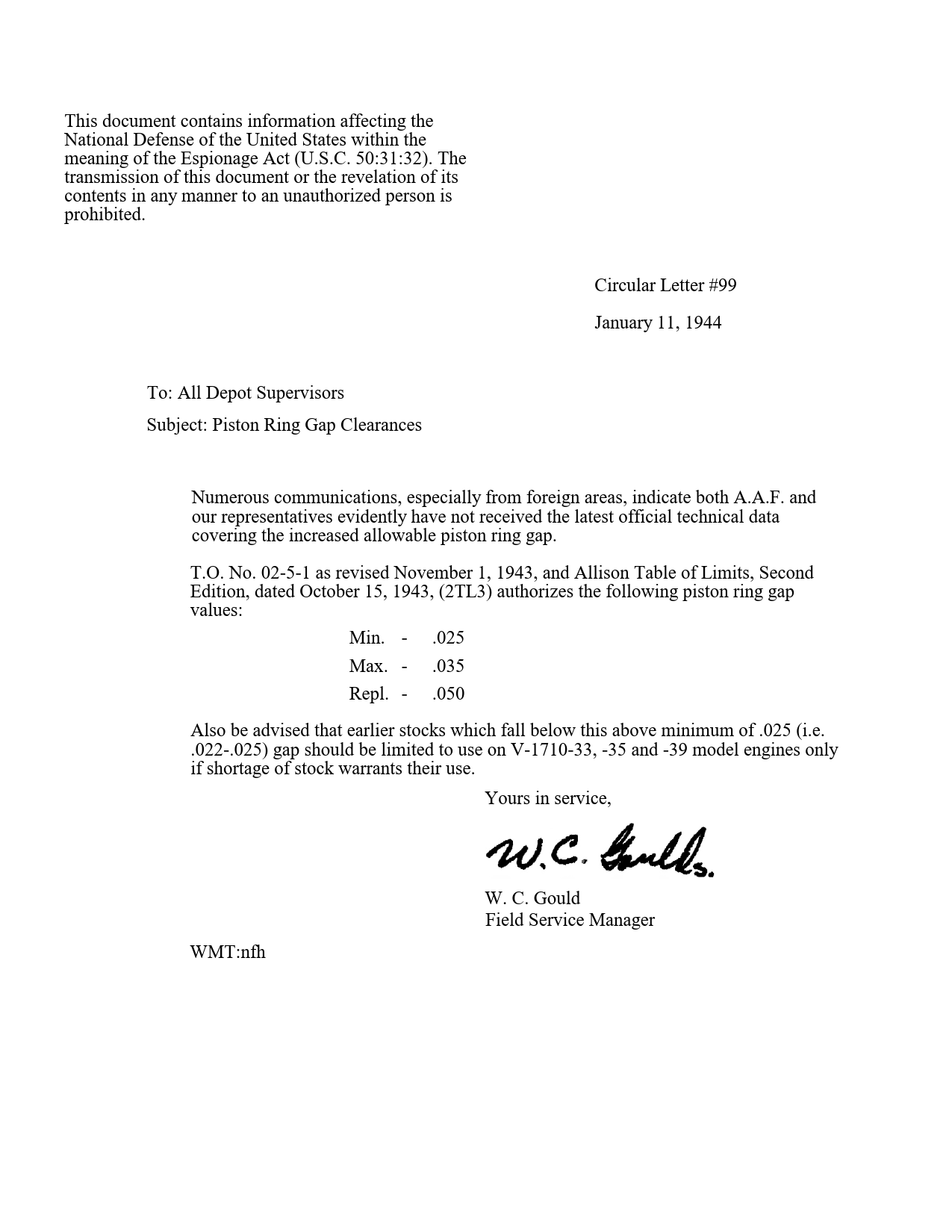 Sample page 1 from AirCorps Library document: Piston Ring Gap Clearances