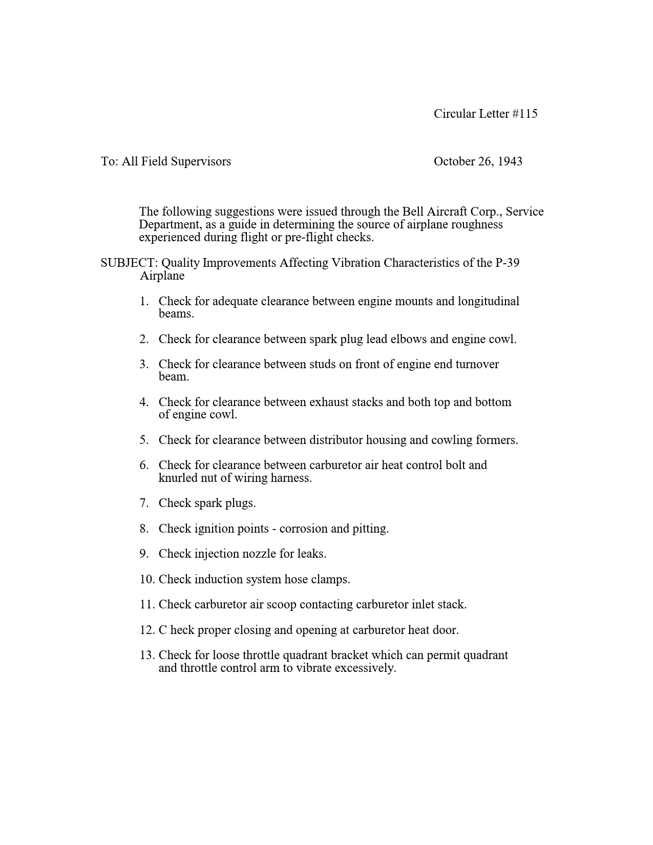 Sample page 1 from AirCorps Library document: Quality Improvements Affecting Vibration Characteristics of the P-39