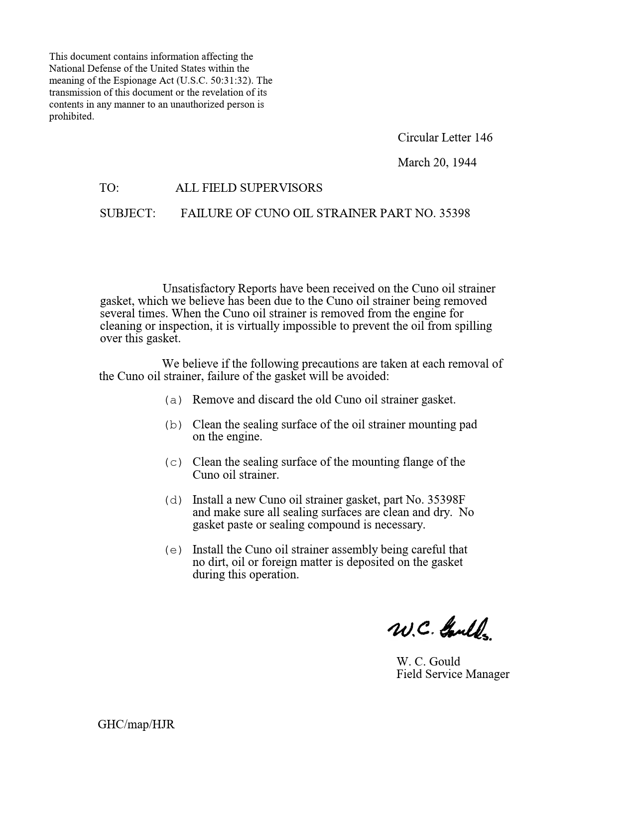 Sample page 1 from AirCorps Library document: Failure of Cuno Oil Strainer - Part 35398