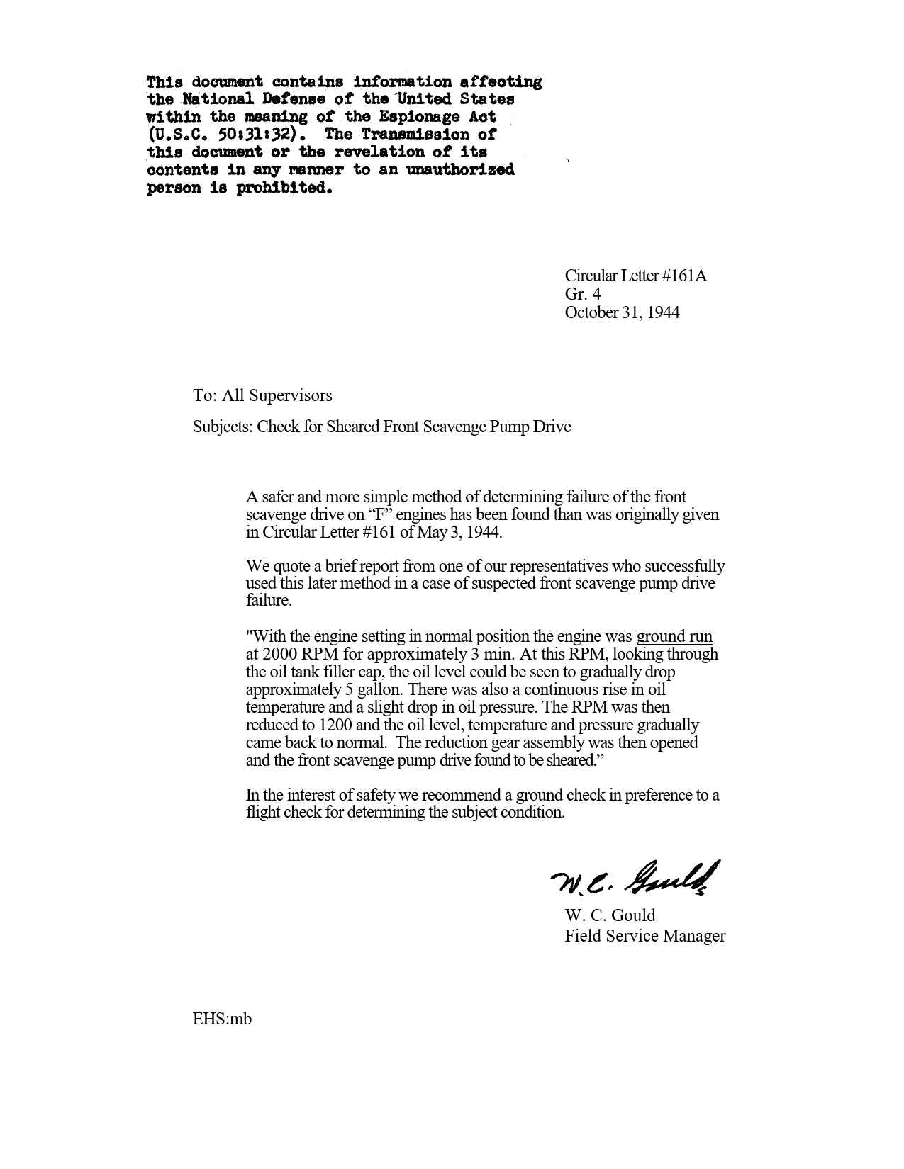 Sample page 1 from AirCorps Library document: Check for Sheared Front Scavenge Pump Drive