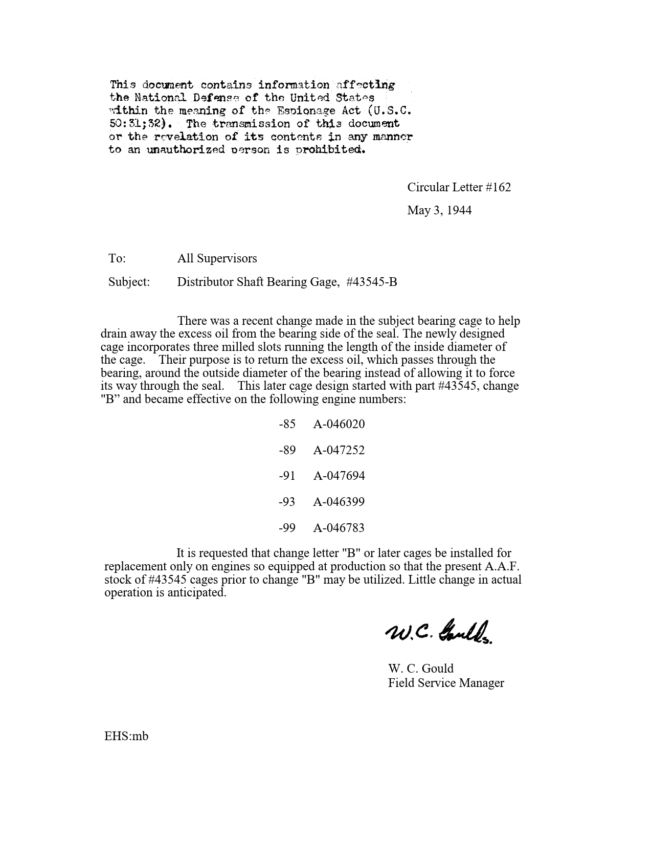 Sample page 1 from AirCorps Library document: Distributor Shaft Bearing Gage, #43545-B