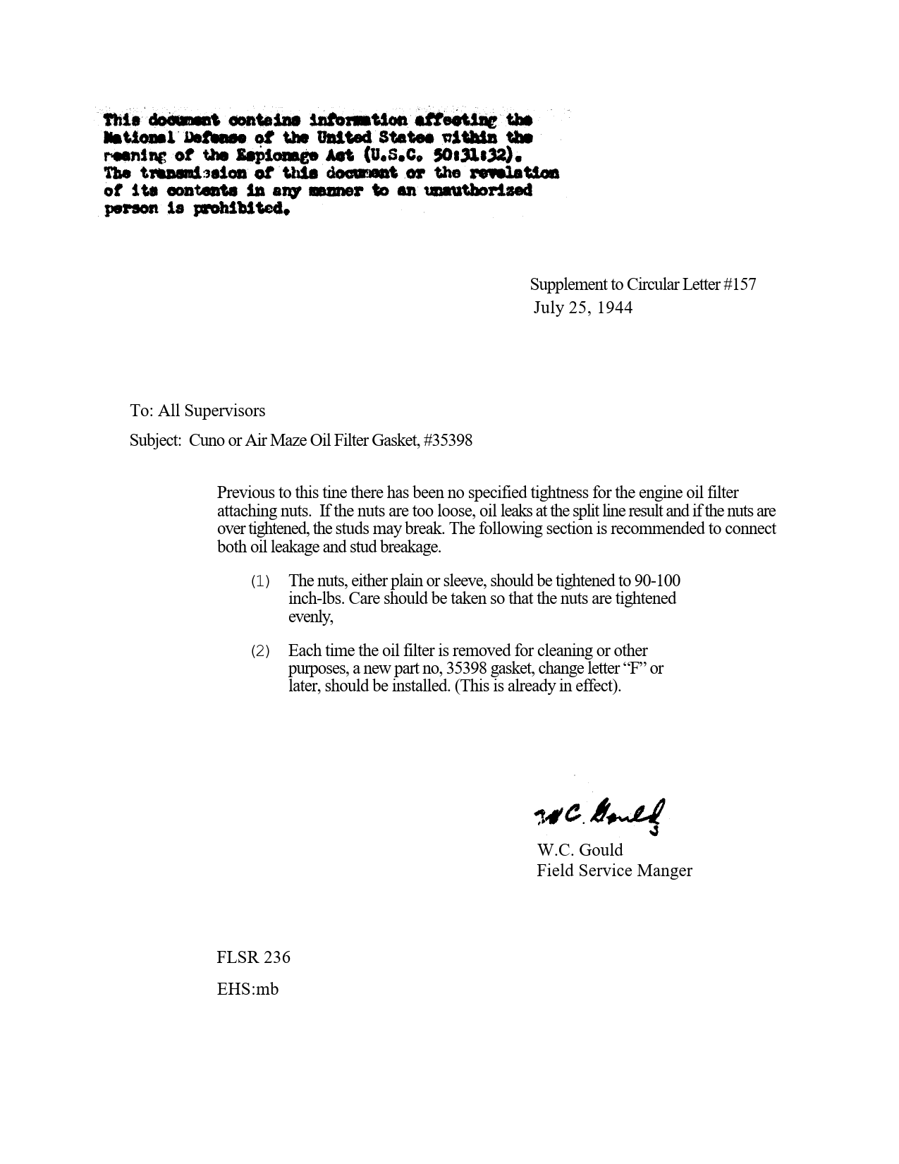 Sample page 1 from AirCorps Library document: Cuno or Air Maze Oil Filter Gasket #35398