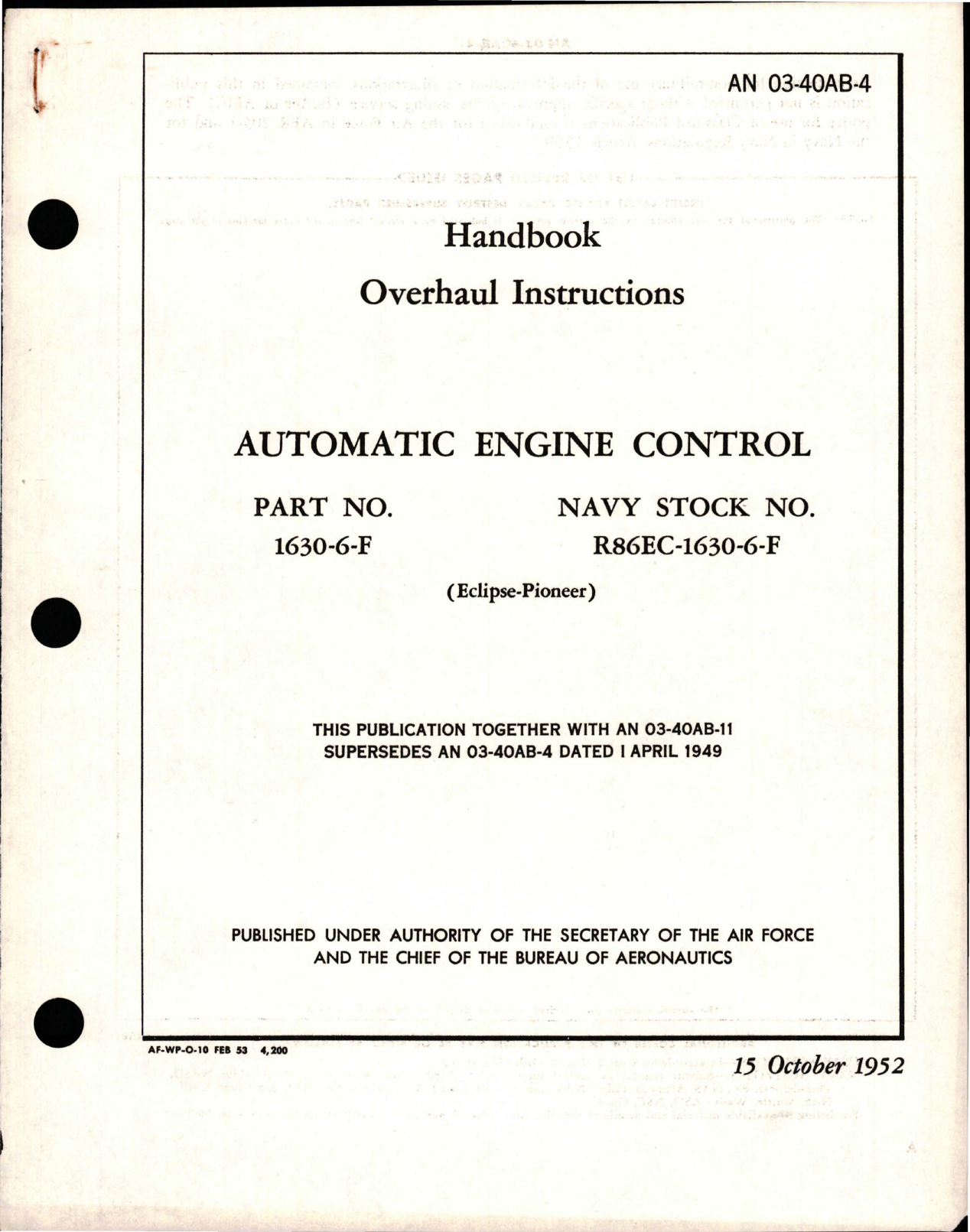 Sample page 1 from AirCorps Library document: Overhaul Instructions for Automatic Engine Control - Part 1630-6-F 