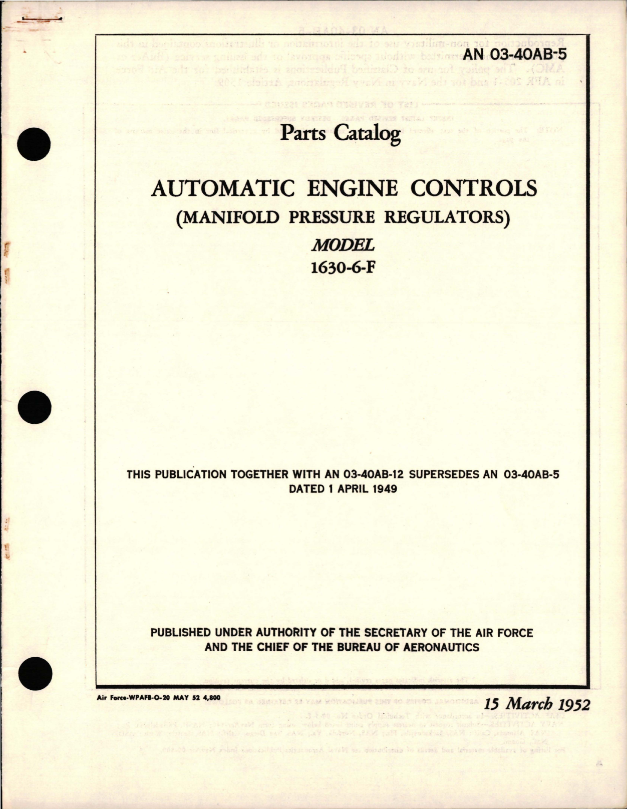 Sample page 1 from AirCorps Library document: Parts Catalog for Automatic Engine Controls (Manifold Pressure Regulators) Model 1630-6-F 