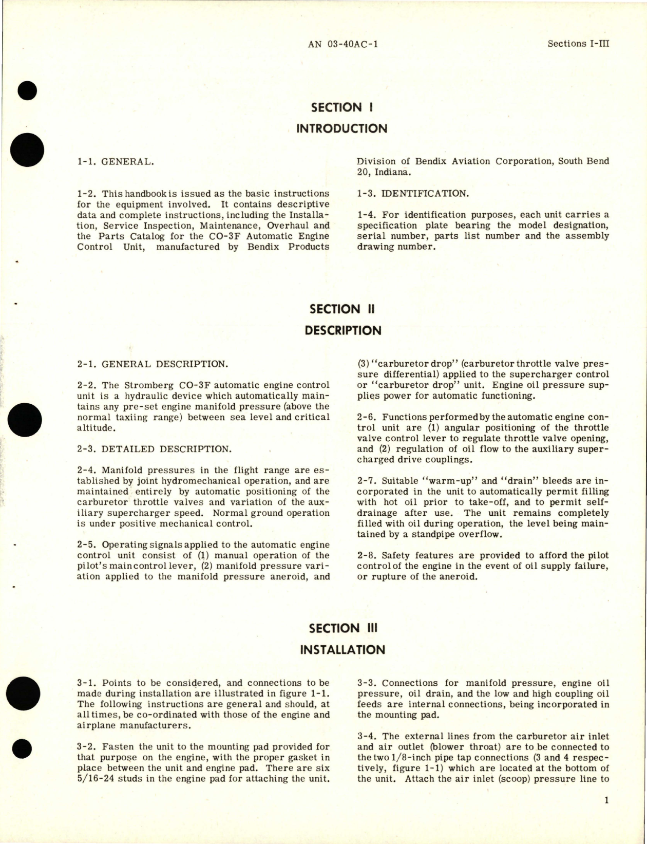 Sample page 5 from AirCorps Library document: Operation, Service and Overhaul Instructions with Parts Catalog for Automatic Engine Control - Model CO-3F 