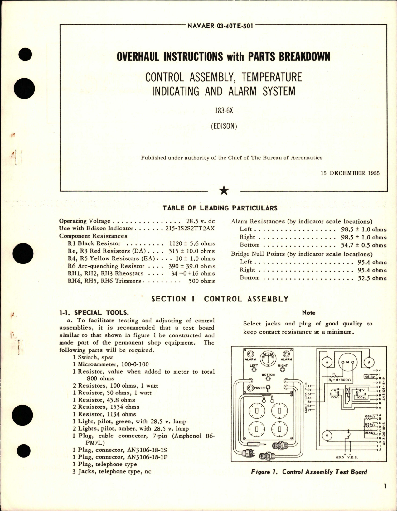 Sample page 1 from AirCorps Library document: Overhaul Instructions with Parts Breakdown for Temperature Indicating & Alarm System Control Assembly - 183-6X 