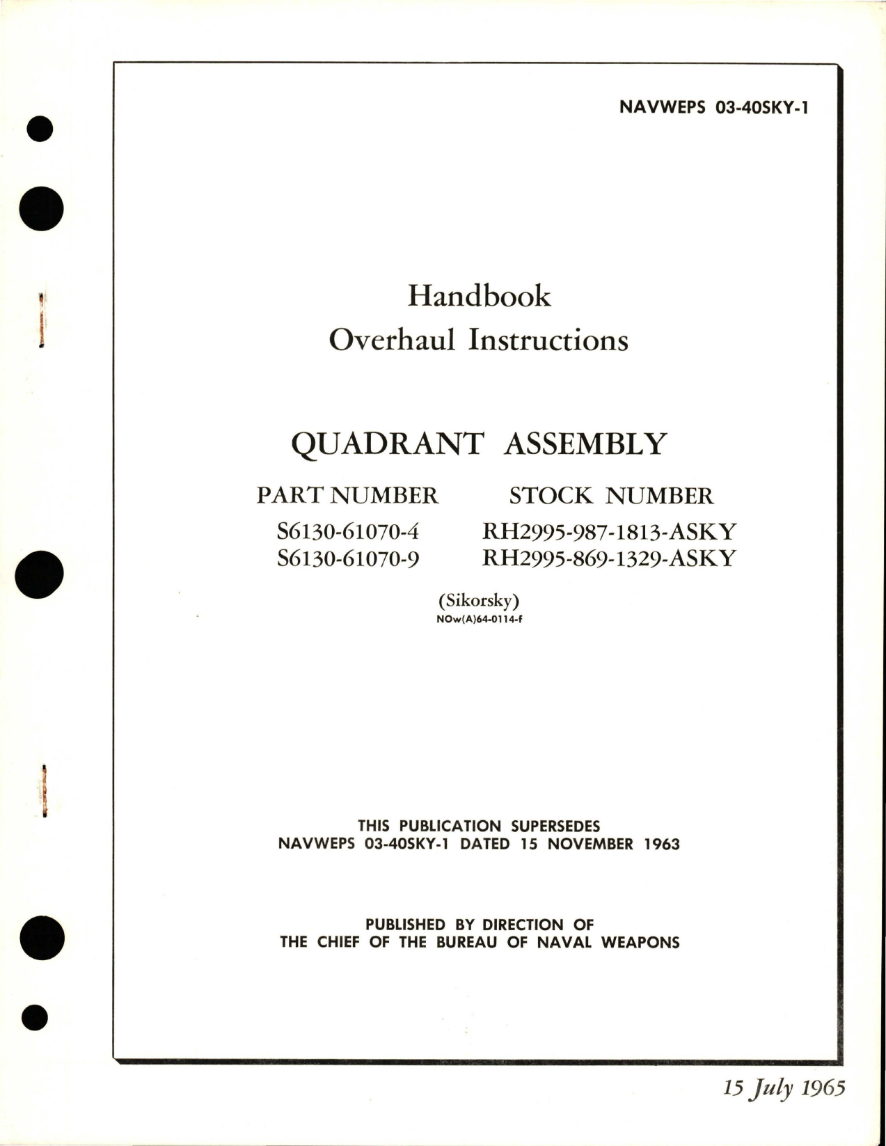 Sample page 1 from AirCorps Library document: Overhaul Instructions for Quadrant Assembly - Parts S6130-61070-4 and S6130-61070-9 