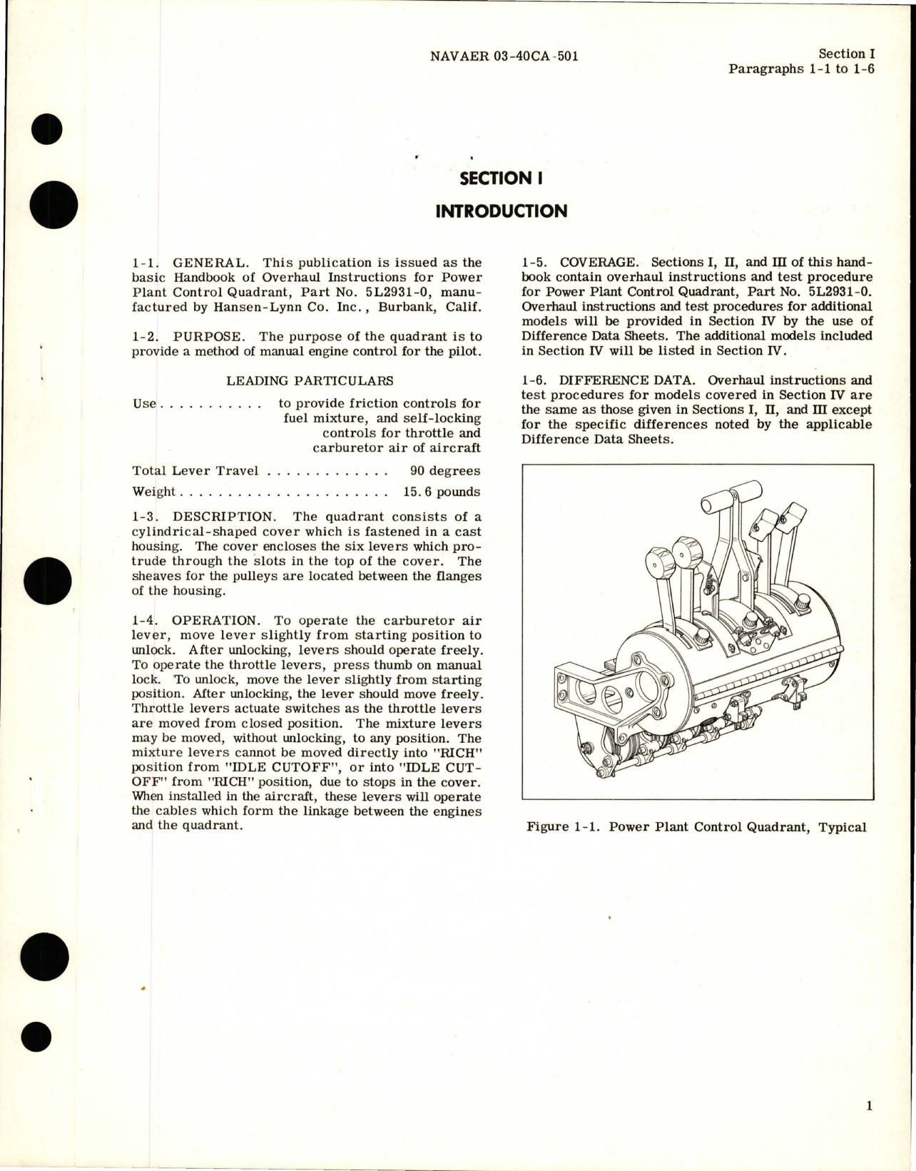 Sample page 5 from AirCorps Library document: Overhaul Instructions for Power Plant Control Quadrant - Parts 5L2931-0, 5L2931-1, 5L2931-2, and 5L2931-3 