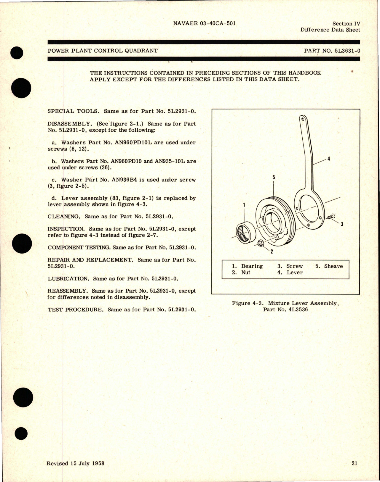 Sample page 5 from AirCorps Library document: Overhaul Instructions for Power Plant Control Quadrant - Parts 5L2931-0, 5L2931-1, 5L2931-2, 5L2931-3, 5L3631-0, 5L3631-1, 5L3631-2, and 5L3631-3