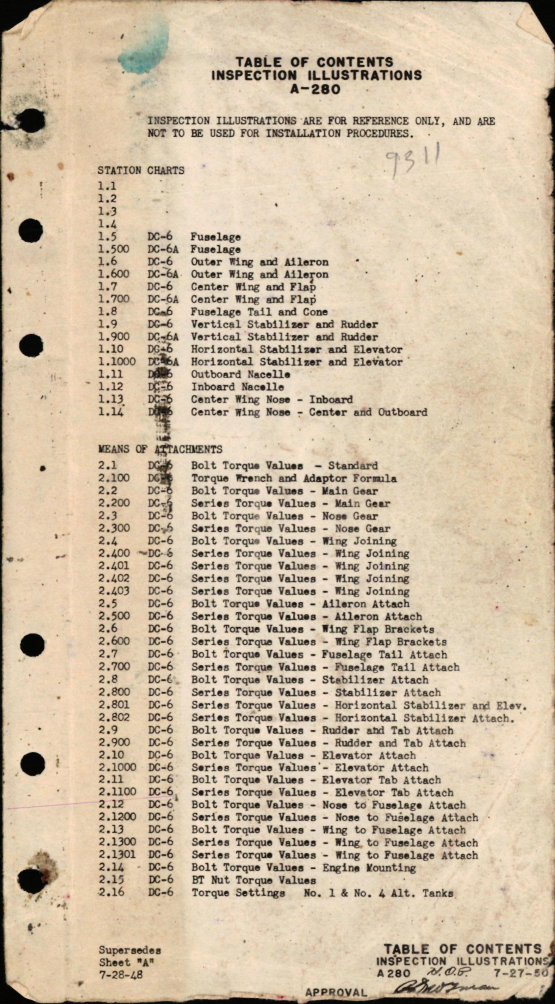 Sample page 1 from AirCorps Library document: Inspection Illustrations for DC-6