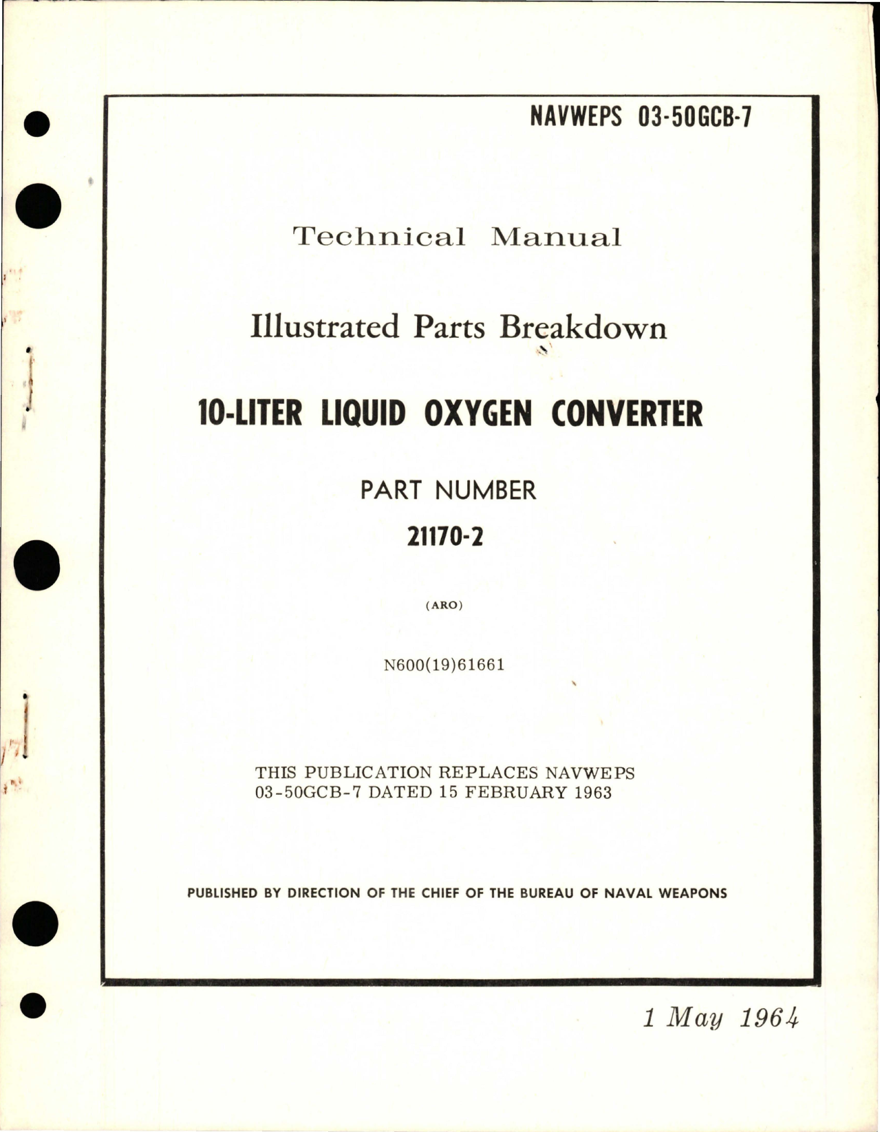 Sample page 1 from AirCorps Library document: Illustrated Parts for Illustrated Parts Breakdown for 10-Liter Liquid Oxygen Converter - Part 21170-2 