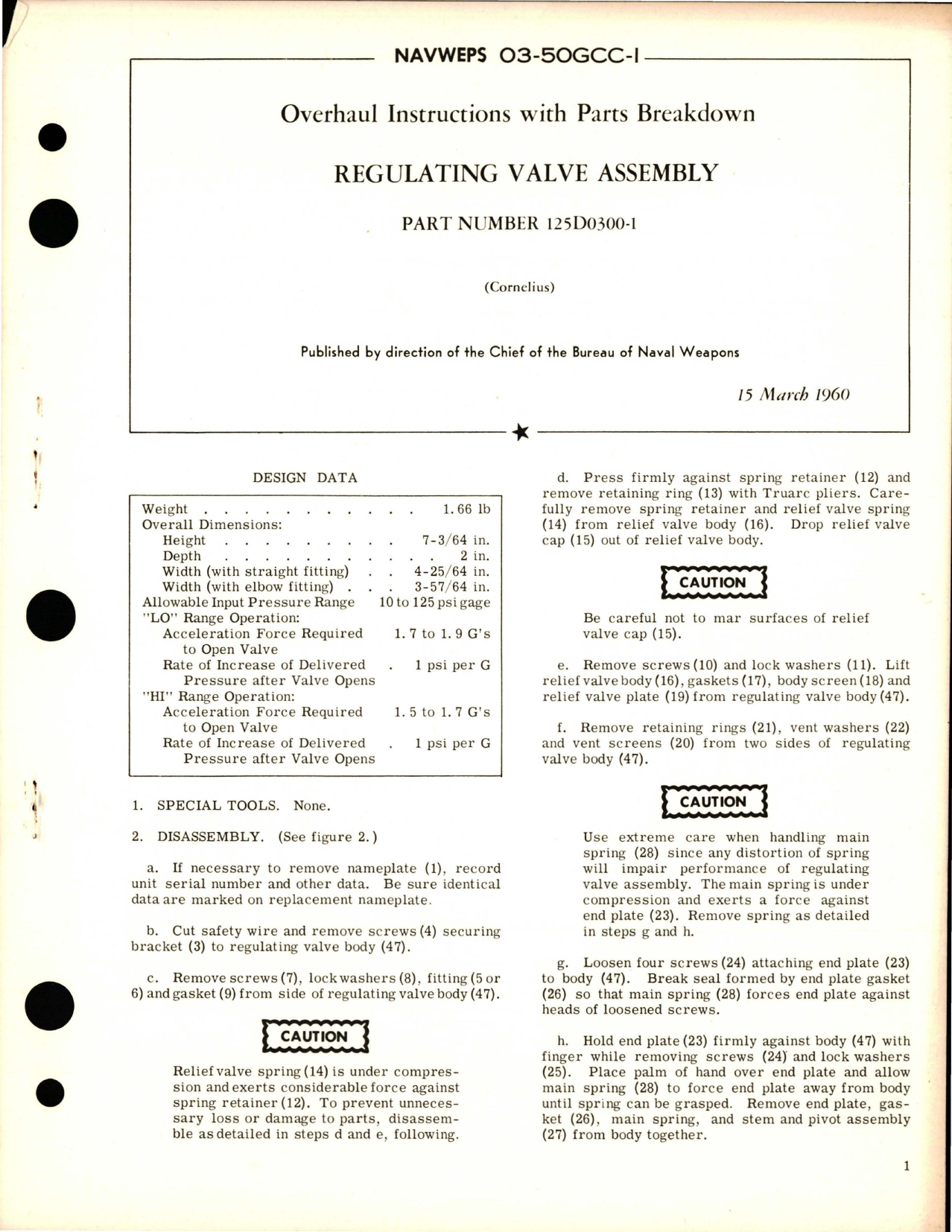 Sample page 1 from AirCorps Library document: Overhaul Instructions with Parts Breakdown for Regulating Valve Assembly - Part 125D0300-1 