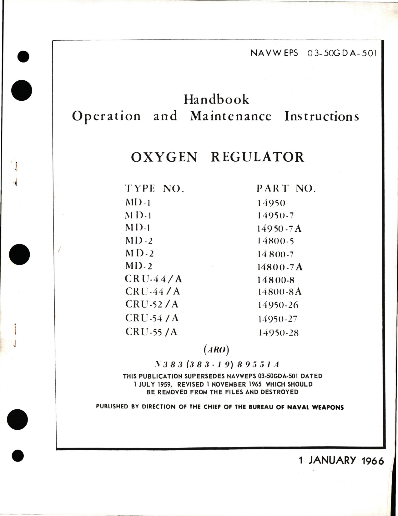 Sample page 1 from AirCorps Library document: Operation and Maintenance Instructions for Oxygen Regulator 