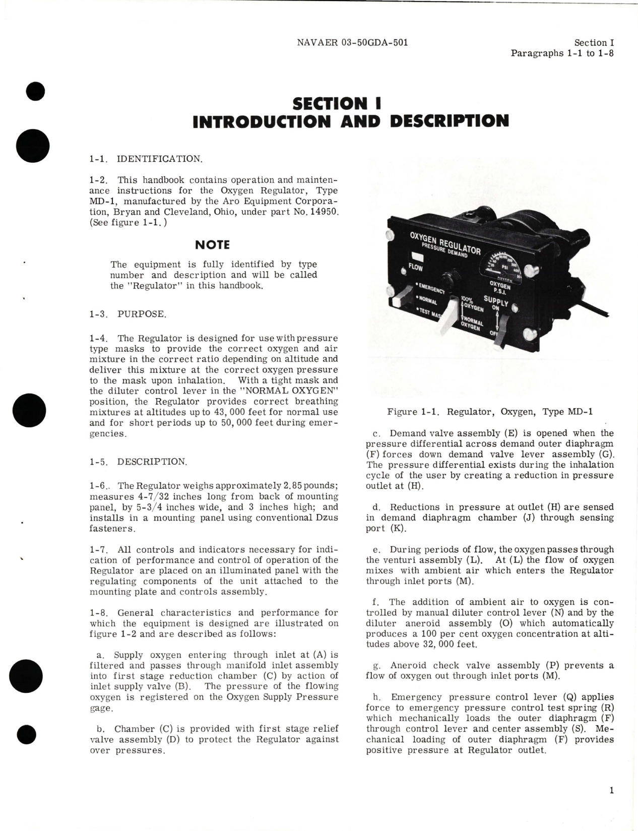 Sample page 5 from AirCorps Library document: Operation and Maintenance Instructions for Oxygen Regulator 