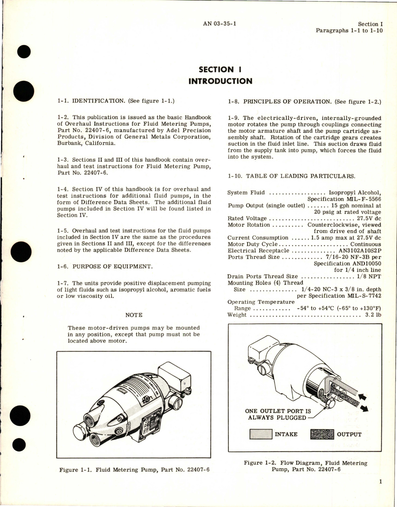 Sample page 5 from AirCorps Library document: Overhaul Instructions for Fluid Metering Pumps - Parts 22407-1, 22407-2, and 22407-6 