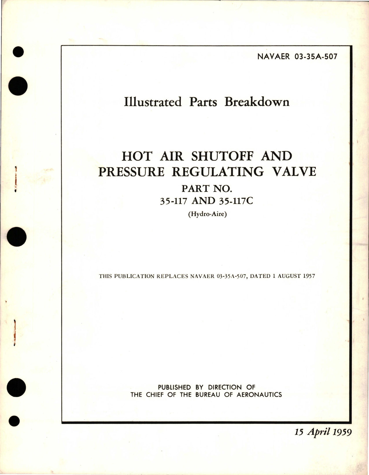 Sample page 1 from AirCorps Library document: Illustrated Parts Breakdown for Hot Air Shutoff and Pressure Regulating Valve - Parts 35-35A-507