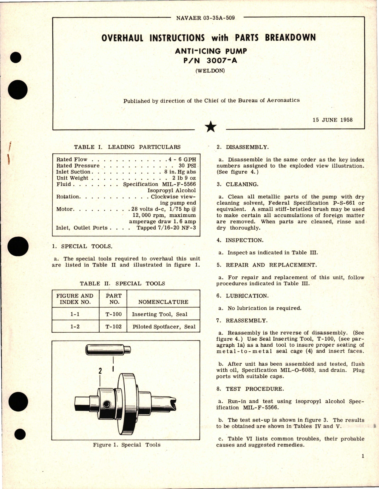 Sample page 1 from AirCorps Library document: Overhaul Instructions with Parts Breakdown for Anti-Icing Pump - Part 3007-A