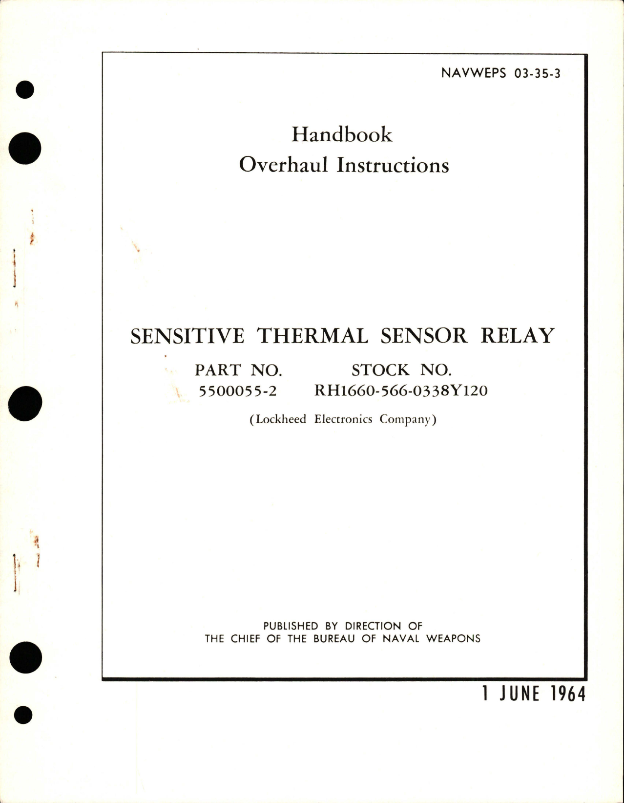 Sample page 1 from AirCorps Library document: Overhaul Instructions for Sensitive Thermal Sensor Relay  - Part 5500055-2