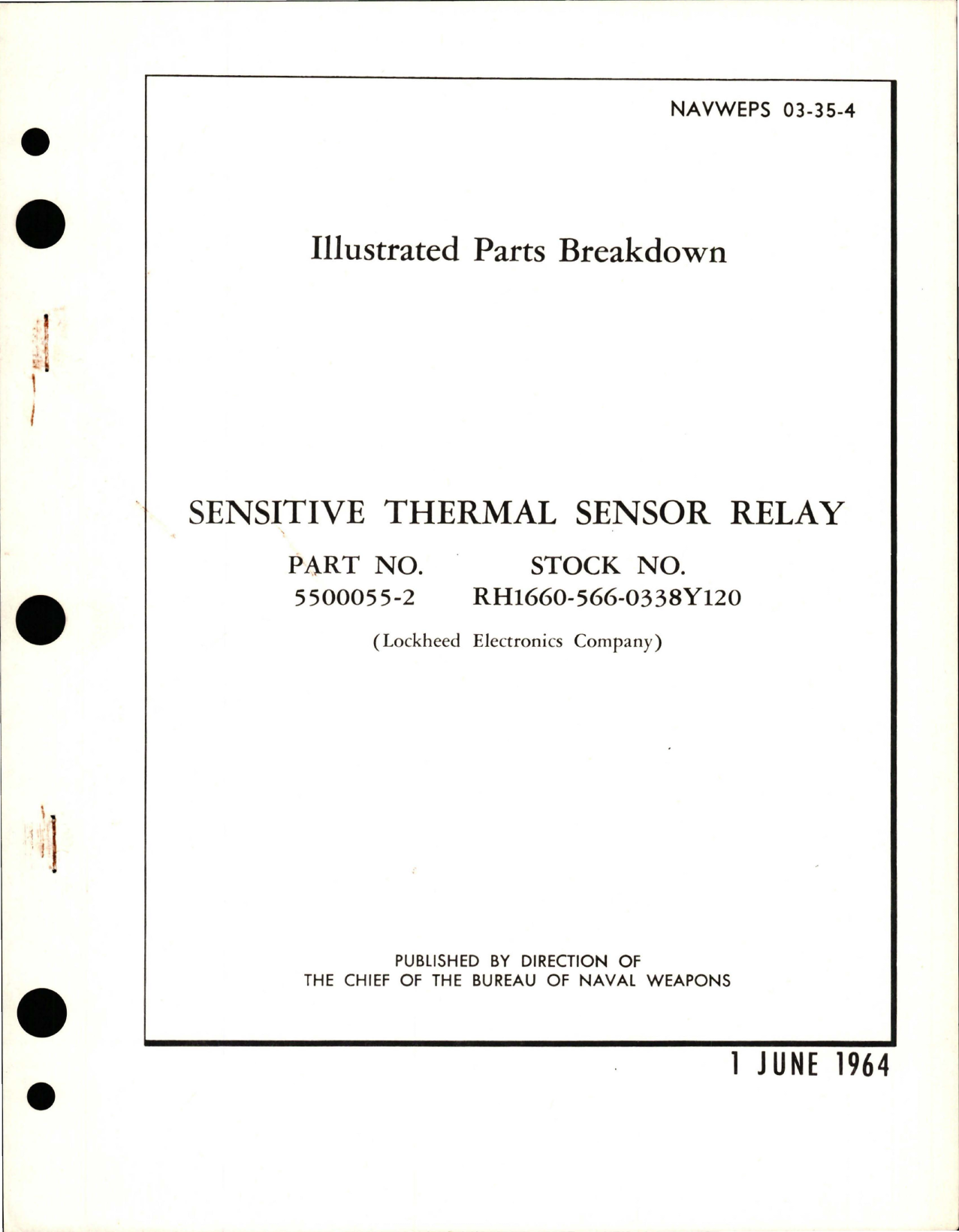 Sample page 1 from AirCorps Library document: Illustrated Parts Breakdown for Sensitive Thermal Sensor Relay - Part 5500055-2
