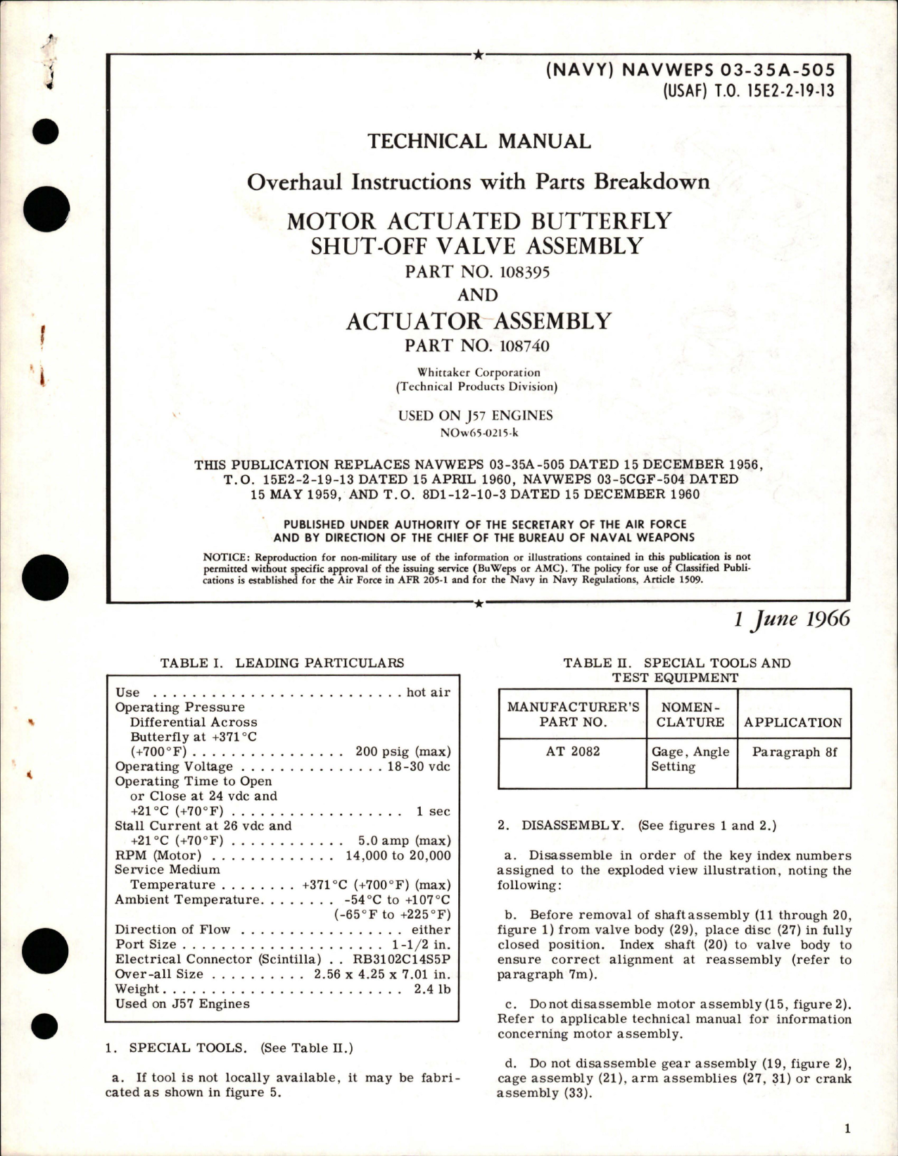 Sample page 1 from AirCorps Library document: Overhaul Instructions with Parts Breakdown for Motor Actuated Butterfly Shut-Off Valve Assembly and Actuator Assembly 