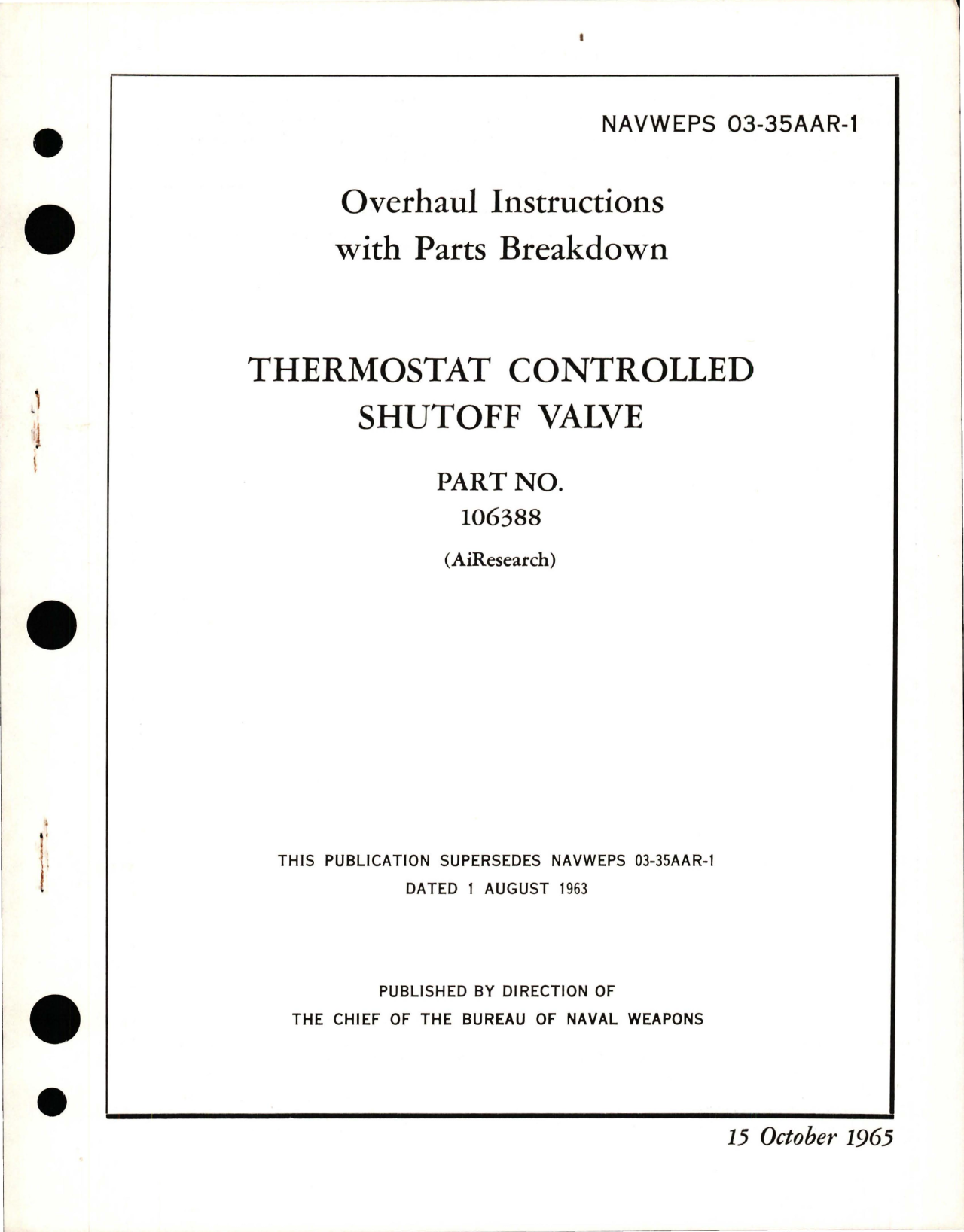 Sample page 1 from AirCorps Library document: Overhaul Instructions with Parts Breakdown for Thermostat Controlled Shutoff Valve - Part 106388 