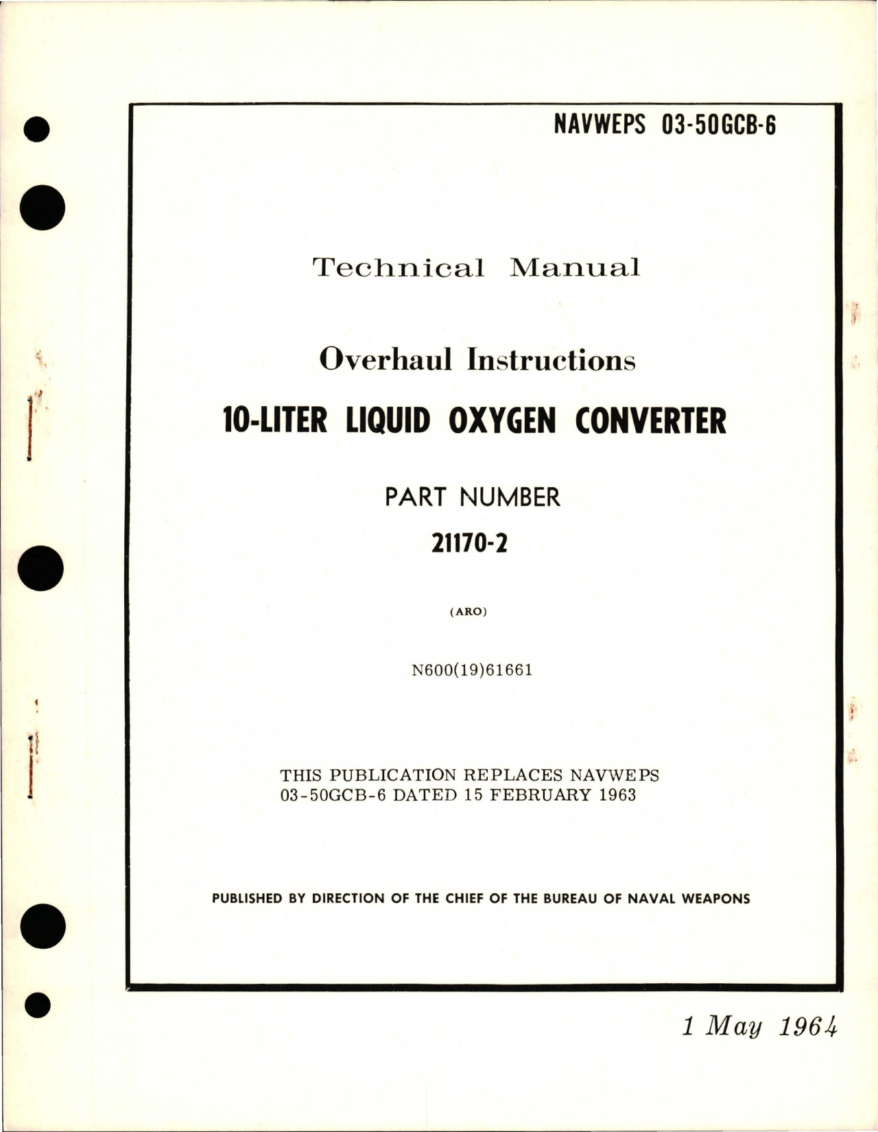 Sample page 1 from AirCorps Library document: Overhaul Instructions for 10-Liter Liquid Oxygen Converter - Part 21170-2 