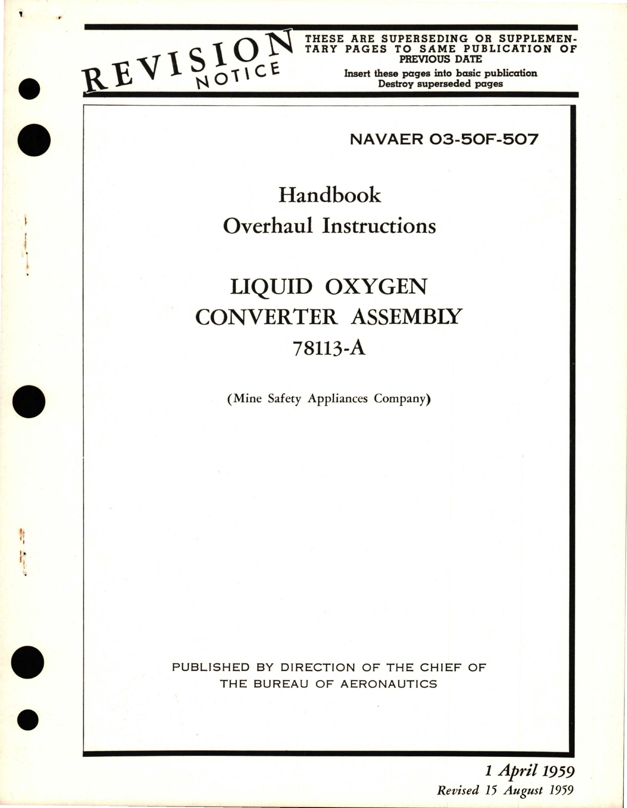 Sample page 1 from AirCorps Library document: Overhaul Instructions for Liquid Oxygen Converter Assembly - 78113-A 