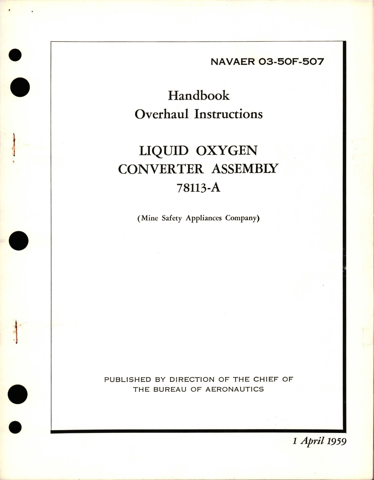 Sample page 1 from AirCorps Library document: Overhaul Instructions for Liquid Oxygen Converter Assembly - 78113-A 