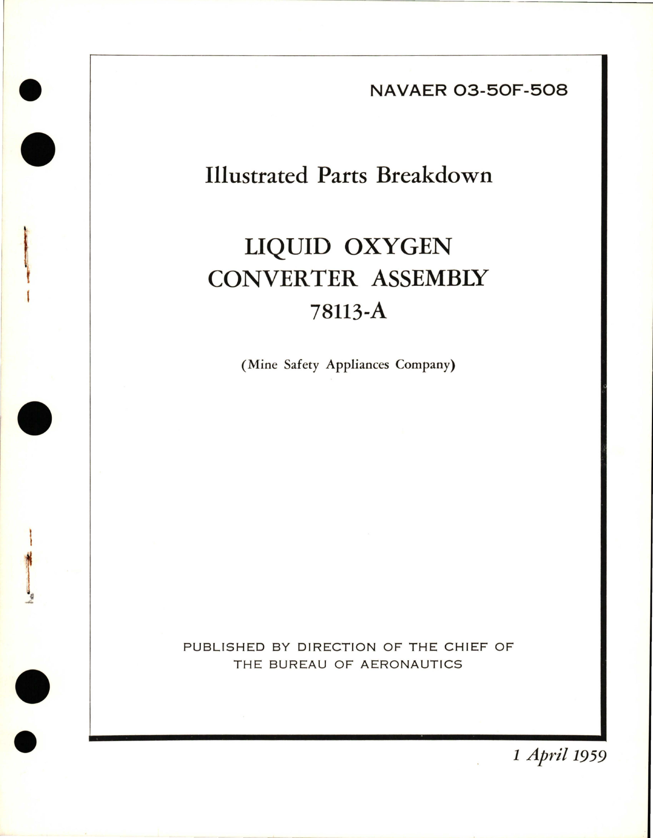 Sample page 1 from AirCorps Library document: Illustrated Parts Breakdown for Liquid Oxygen Converter Assembly - 78113-A