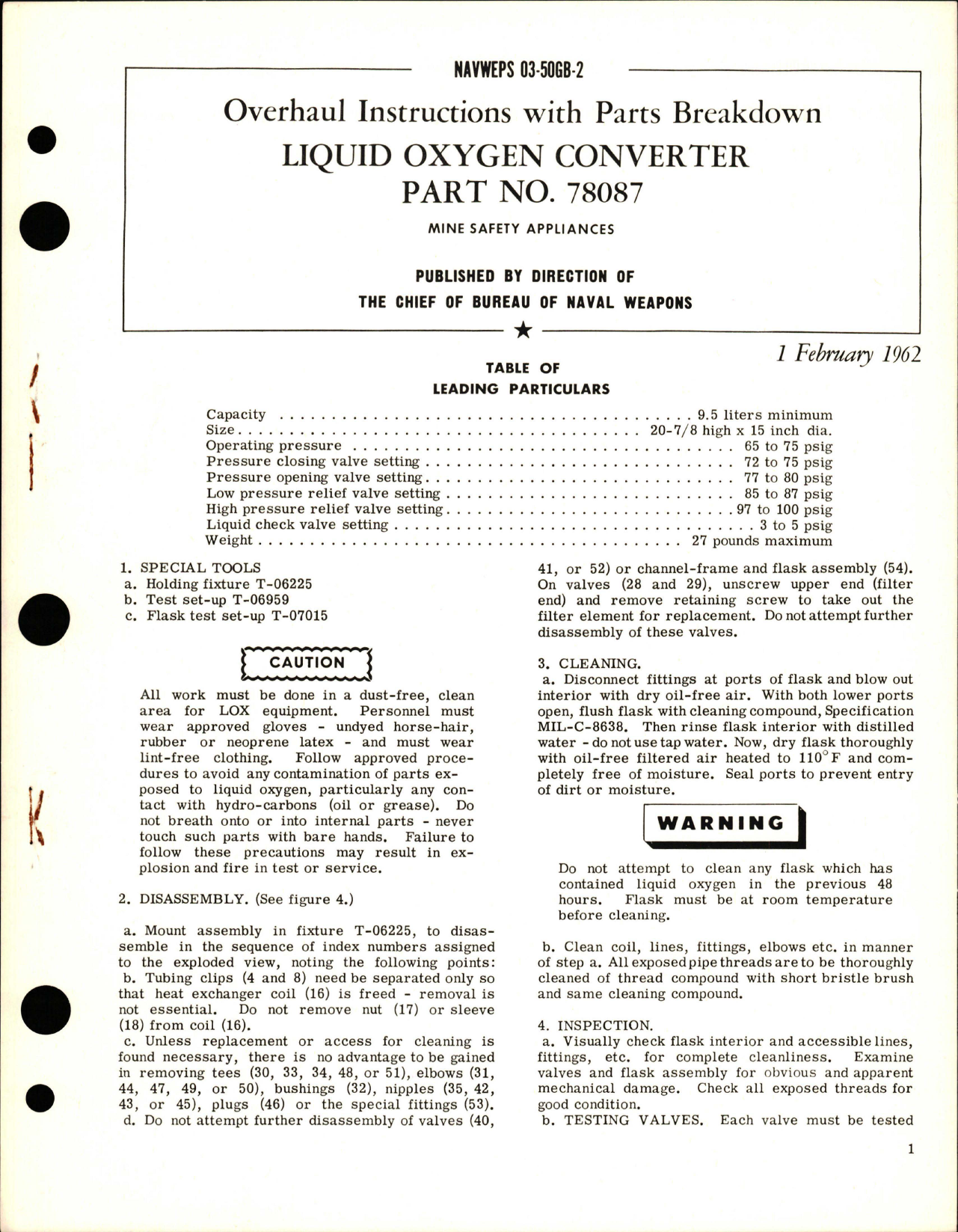 Sample page 1 from AirCorps Library document: Overhaul Instructions with Parts Breakdown for Liquid Oxygen Converter - Part 78087 