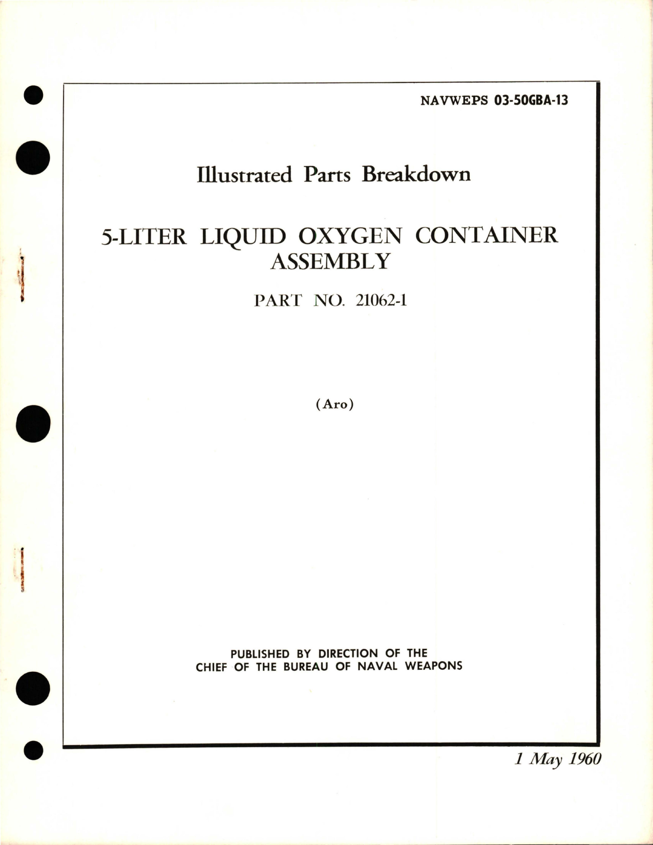 Sample page 1 from AirCorps Library document: Illustrated Parts Breakdown for 5-Liter Liquid Oxygen Container Assembly - Part 21062-1 