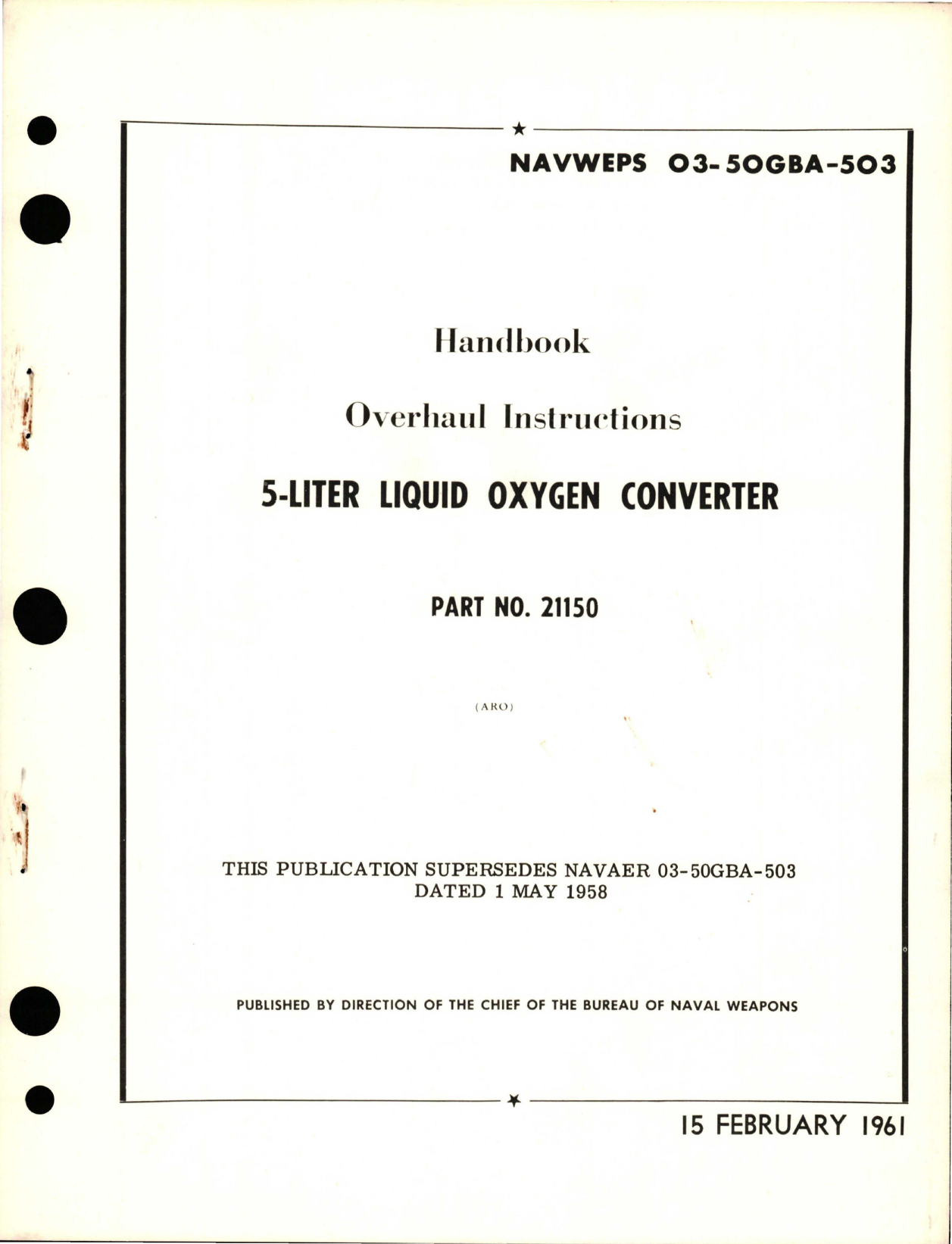 Sample page 1 from AirCorps Library document: Overhaul Instructions for 5-Liter Liquid Oxygen Converter - Part 21150 