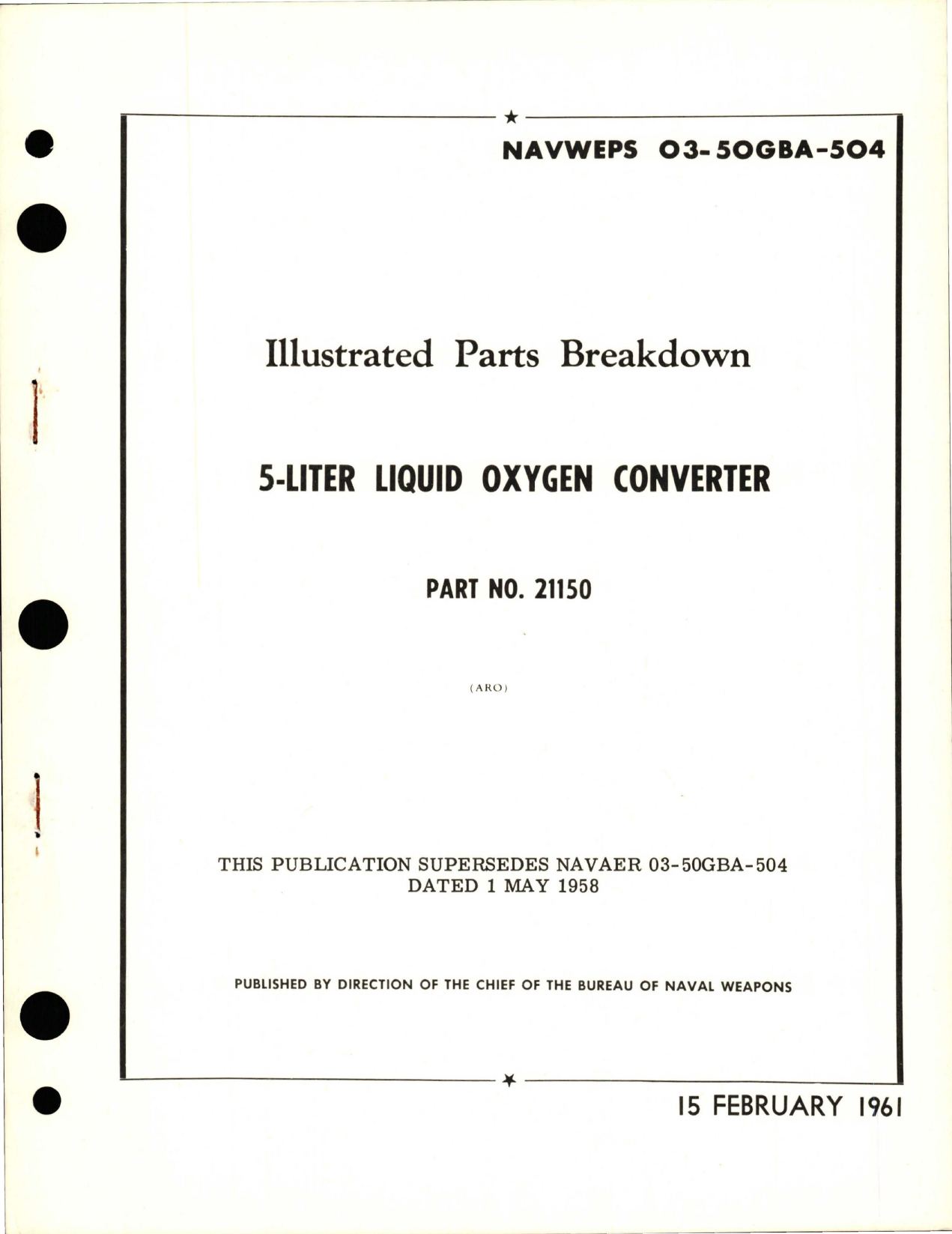 Sample page 1 from AirCorps Library document: Illustrated Parts Breakdown for 5-Liter Liquid Oxygen Converter - Part 21150 