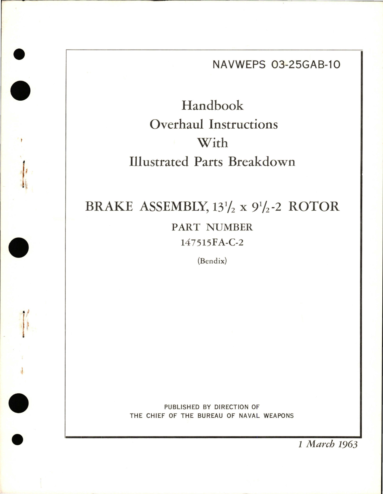 Sample page 1 from AirCorps Library document: Overhaul Instructions with Illustrated Parts for 13 1/2 x 9 1/2 -2 Rotor Brake Assembly - Part 147515FA-C-2