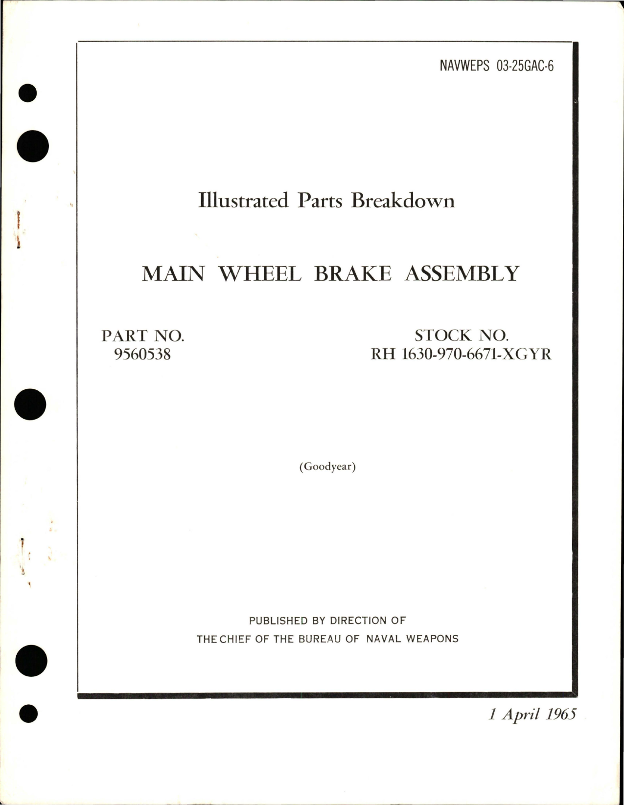 Sample page 1 from AirCorps Library document: Illustrated Parts Breakdown for Main Wheel Brake Assembly - Part 9560538