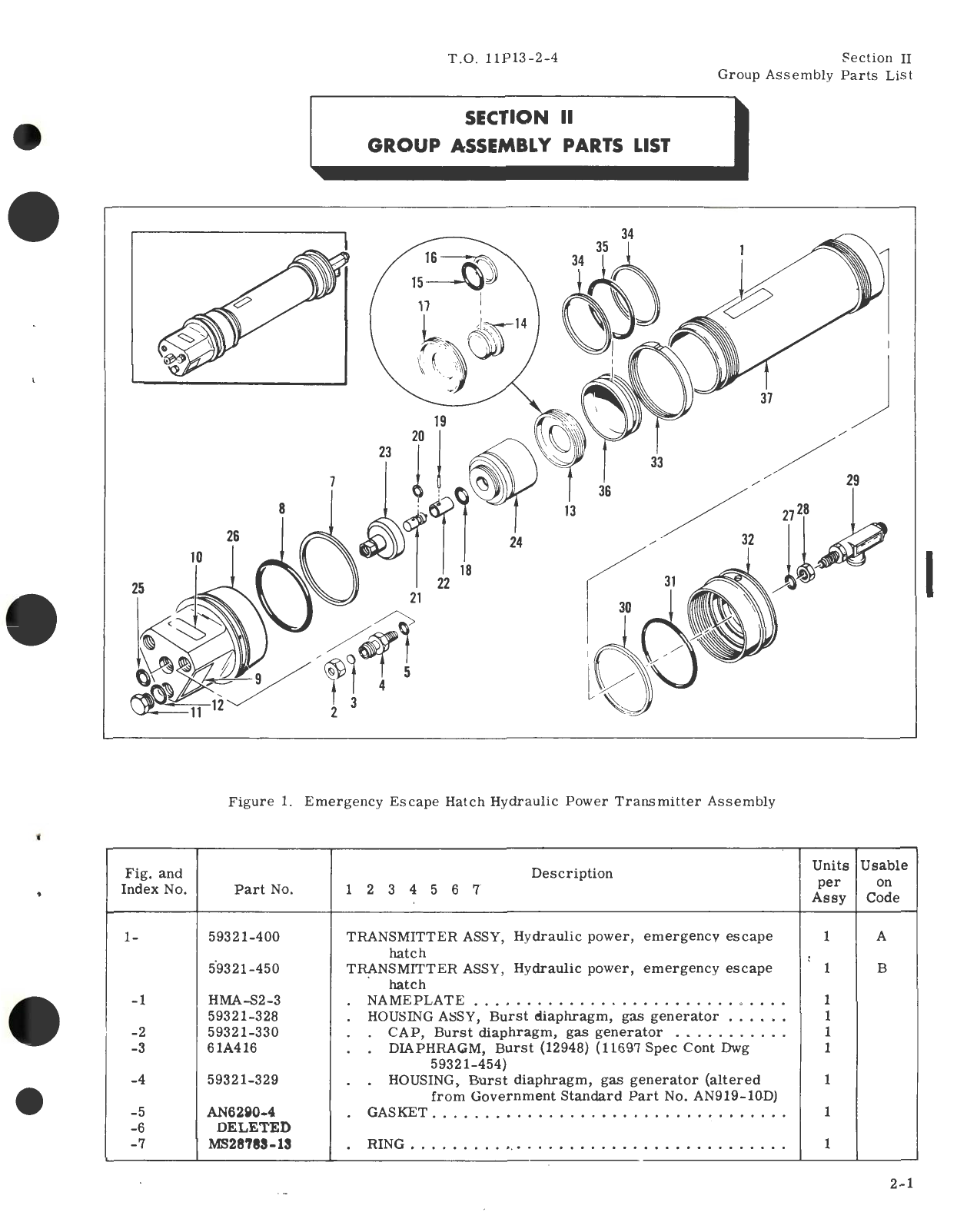 Sample page 7 from AirCorps Library document: Illustrated Parts Breakdown for Emergency Escape Hatch Hydraulic Power Transmitter Part No. 59321