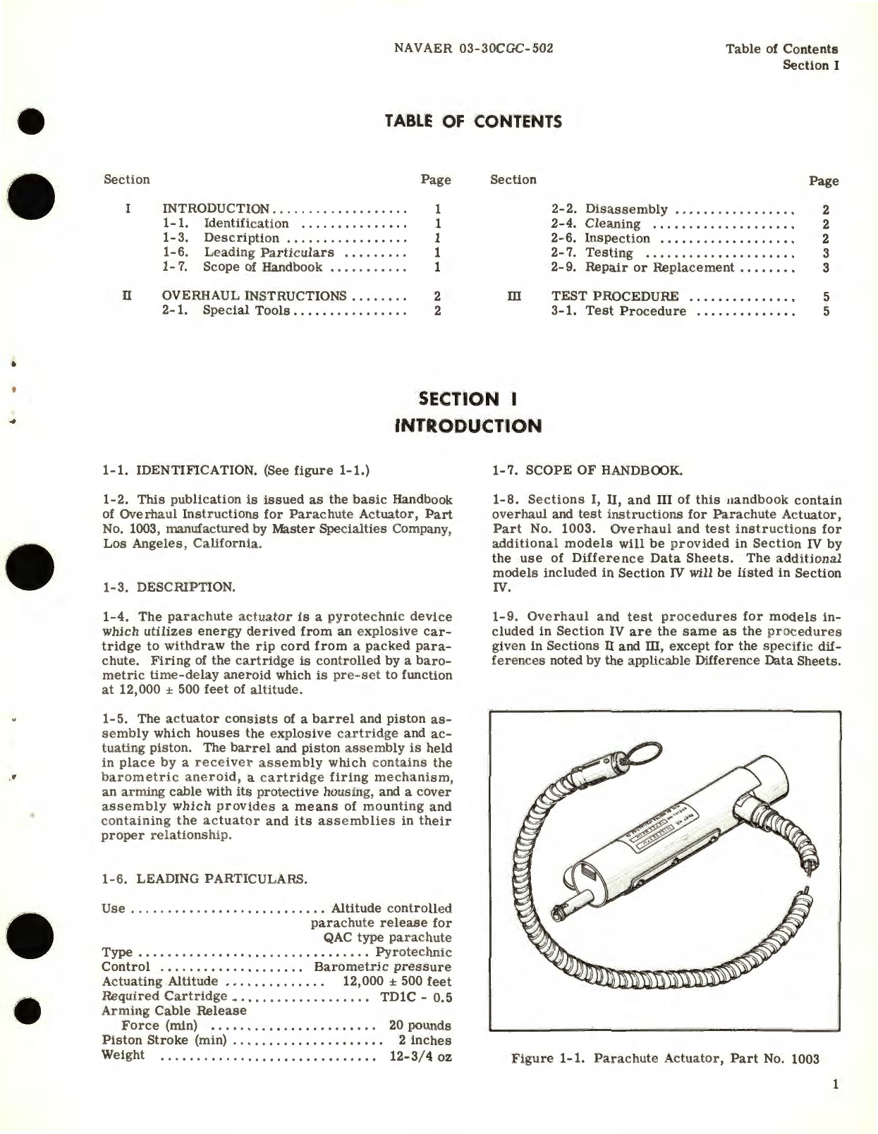 Sample page 3 from AirCorps Library document: Overhaul Instructions for Parachute Actuator for Part No. 1003 