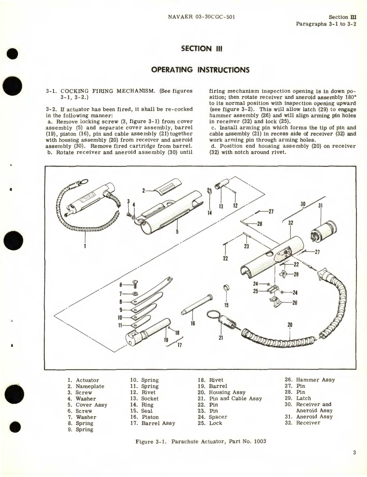 Sample page 5 from AirCorps Library document: Operation and Maintenance Instructions for Parachute Actuator Part No. 1003 