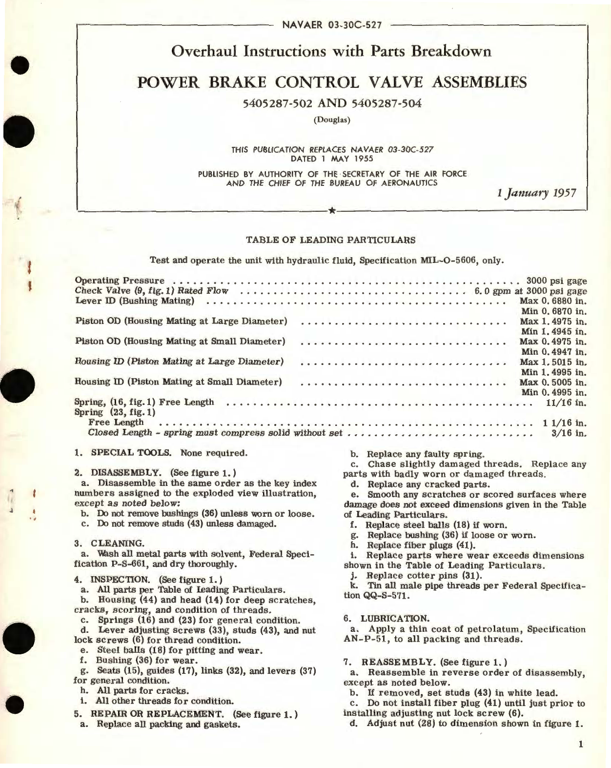 Sample page 1 from AirCorps Library document: Overhaul Instructions with Parts Breakdown for Power Brake Control Valve Assemblies Part No. 5405287