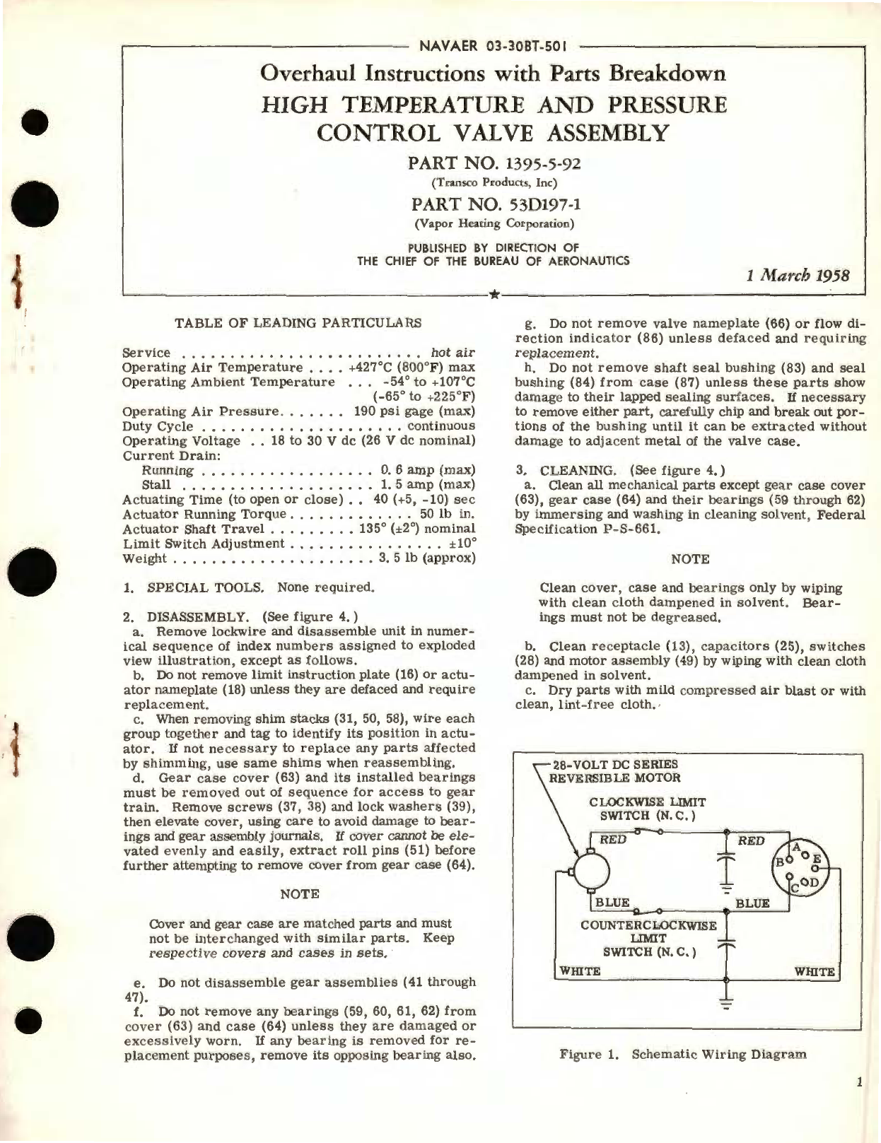 Sample page 1 from AirCorps Library document: Overhaul Instructions with Parts Breakdown for High Temperature and Pressure Control Valve Assembly Part No. 1395, 53D197 